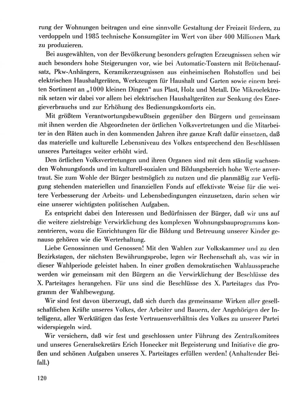 Protokoll der Verhandlungen des Ⅹ. Parteitages der Sozialistischen Einheitspartei Deutschlands (SED) [Deutsche Demokratische Republik (DDR)] 1981, Band 2, Seite 120 (Prot. Verh. Ⅹ. PT SED DDR 1981, Bd. 2, S. 120)