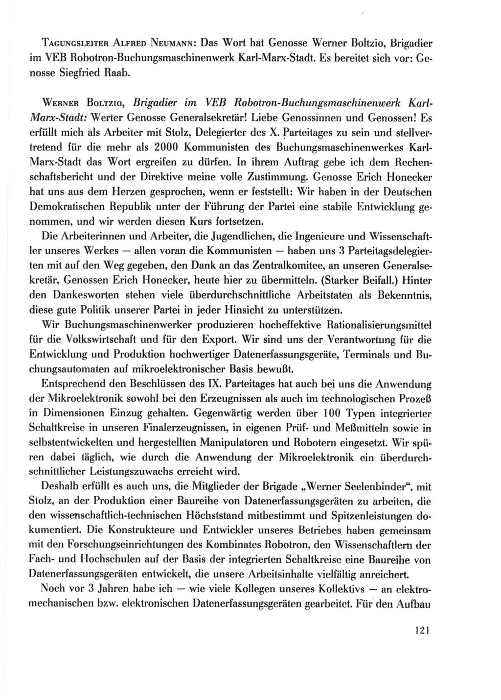 Protokoll der Verhandlungen des Ⅹ. Parteitages der Sozialistischen Einheitspartei Deutschlands (SED) [Deutsche Demokratische Republik (DDR)] 1981, Band 2, Seite 121 (Prot. Verh. Ⅹ. PT SED DDR 1981, Bd. 2, S. 121)