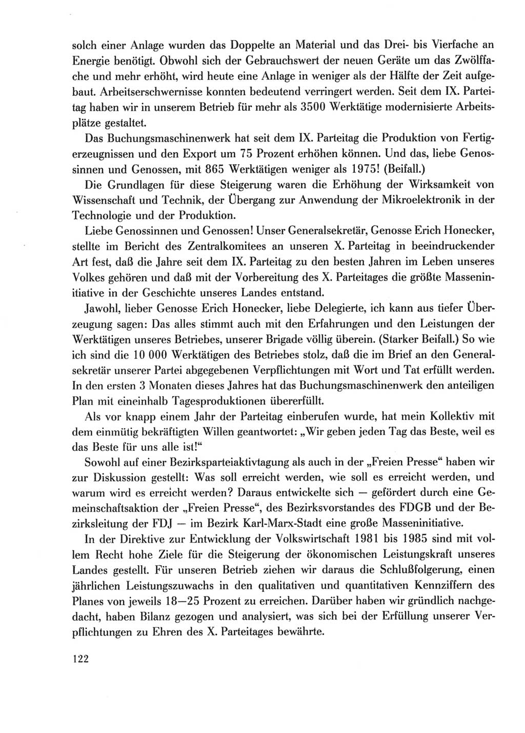 Protokoll der Verhandlungen des Ⅹ. Parteitages der Sozialistischen Einheitspartei Deutschlands (SED) [Deutsche Demokratische Republik (DDR)] 1981, Band 2, Seite 122 (Prot. Verh. Ⅹ. PT SED DDR 1981, Bd. 2, S. 122)