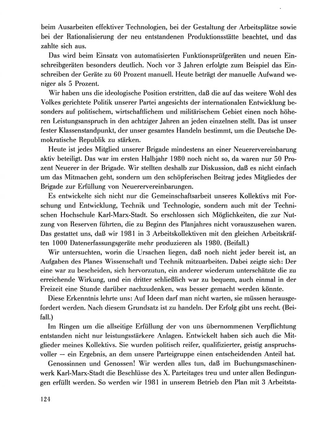 Protokoll der Verhandlungen des Ⅹ. Parteitages der Sozialistischen Einheitspartei Deutschlands (SED) [Deutsche Demokratische Republik (DDR)] 1981, Band 2, Seite 124 (Prot. Verh. Ⅹ. PT SED DDR 1981, Bd. 2, S. 124)