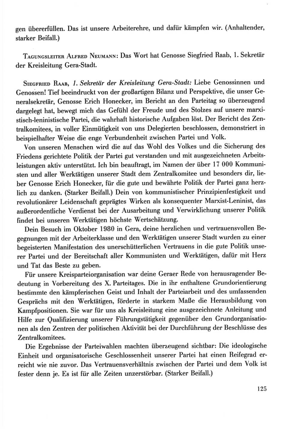 Protokoll der Verhandlungen des Ⅹ. Parteitages der Sozialistischen Einheitspartei Deutschlands (SED) [Deutsche Demokratische Republik (DDR)] 1981, Band 2, Seite 125 (Prot. Verh. Ⅹ. PT SED DDR 1981, Bd. 2, S. 125)