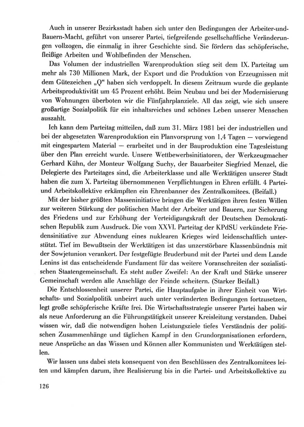 Protokoll der Verhandlungen des Ⅹ. Parteitages der Sozialistischen Einheitspartei Deutschlands (SED) [Deutsche Demokratische Republik (DDR)] 1981, Band 2, Seite 126 (Prot. Verh. Ⅹ. PT SED DDR 1981, Bd. 2, S. 126)