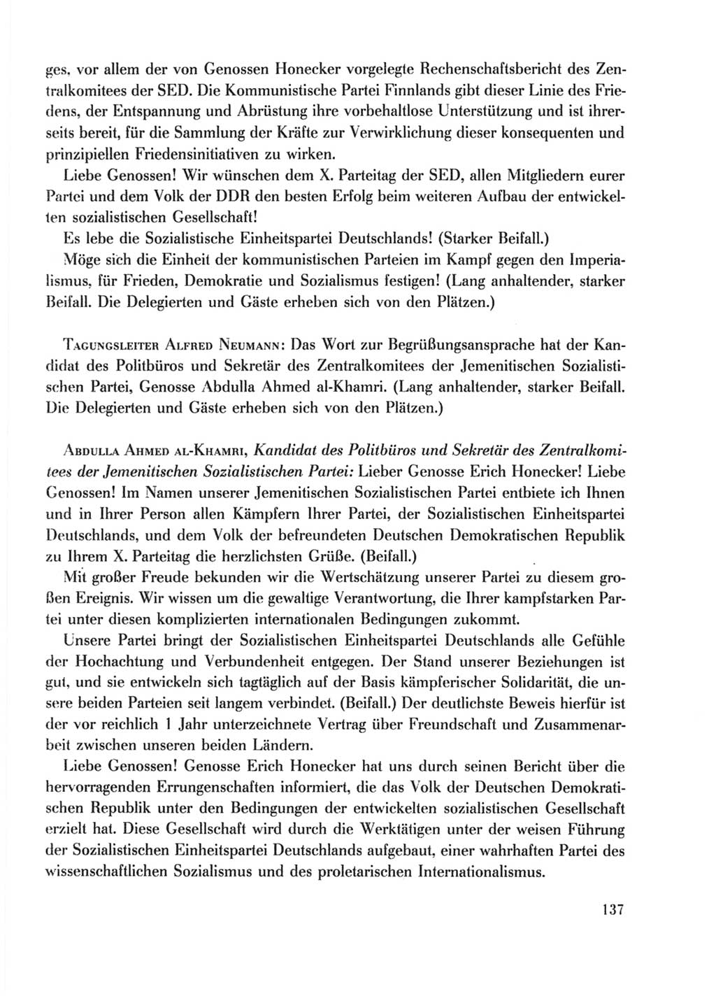 Protokoll der Verhandlungen des Ⅹ. Parteitages der Sozialistischen Einheitspartei Deutschlands (SED) [Deutsche Demokratische Republik (DDR)] 1981, Band 2, Seite 137 (Prot. Verh. Ⅹ. PT SED DDR 1981, Bd. 2, S. 137)