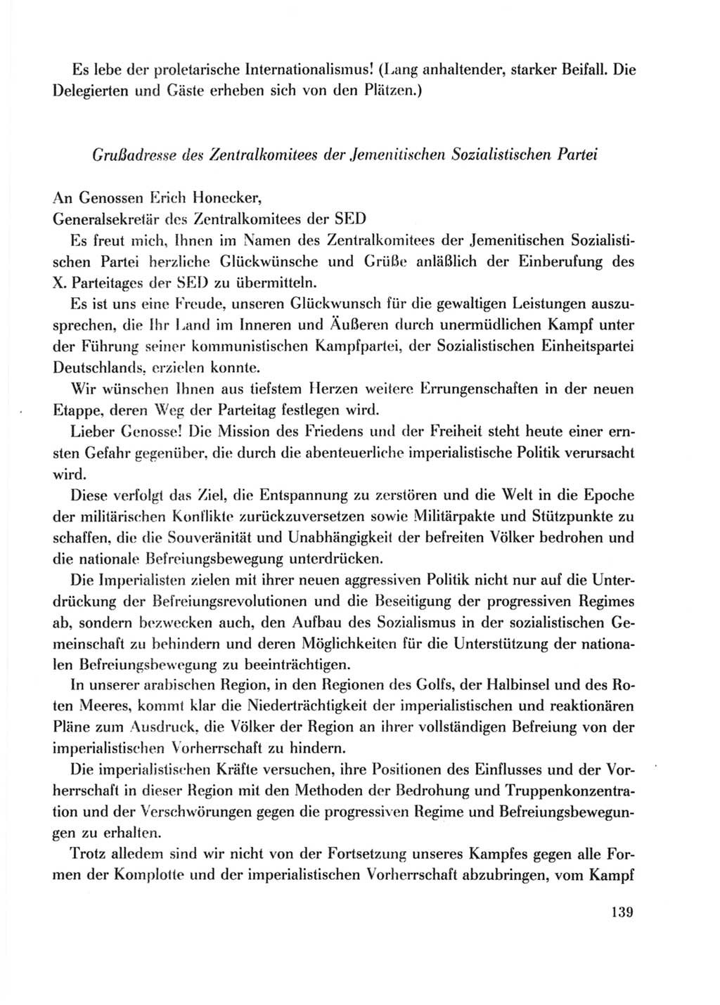 Protokoll der Verhandlungen des Ⅹ. Parteitages der Sozialistischen Einheitspartei Deutschlands (SED) [Deutsche Demokratische Republik (DDR)] 1981, Band 2, Seite 139 (Prot. Verh. Ⅹ. PT SED DDR 1981, Bd. 2, S. 139)