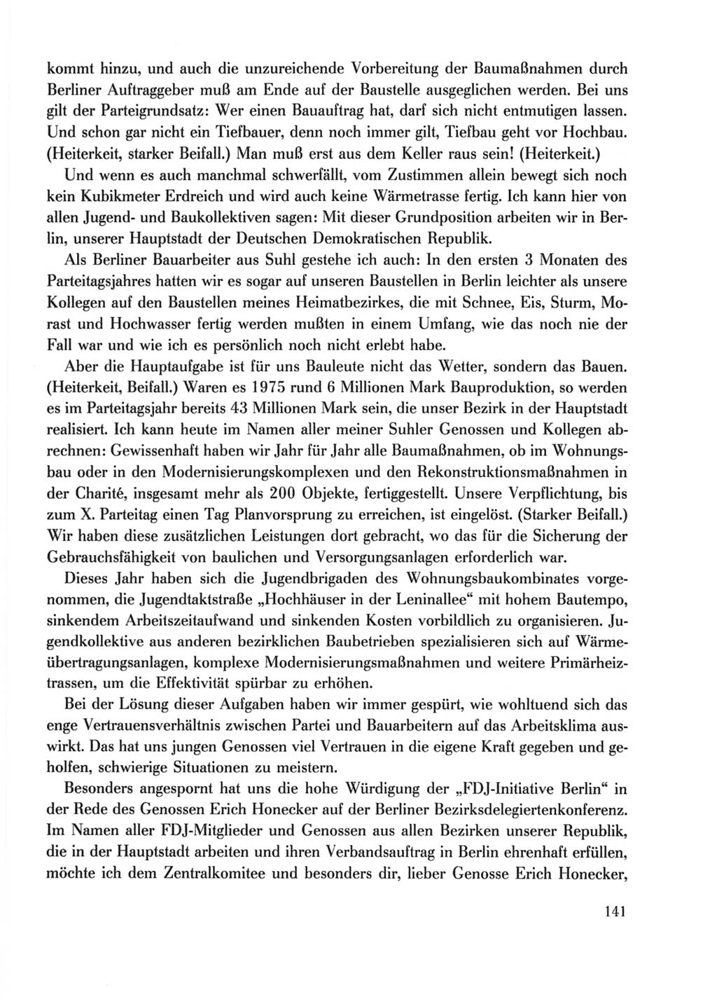 Protokoll der Verhandlungen des Ⅹ. Parteitages der Sozialistischen Einheitspartei Deutschlands (SED) [Deutsche Demokratische Republik (DDR)] 1981, Band 2, Seite 141 (Prot. Verh. Ⅹ. PT SED DDR 1981, Bd. 2, S. 141)