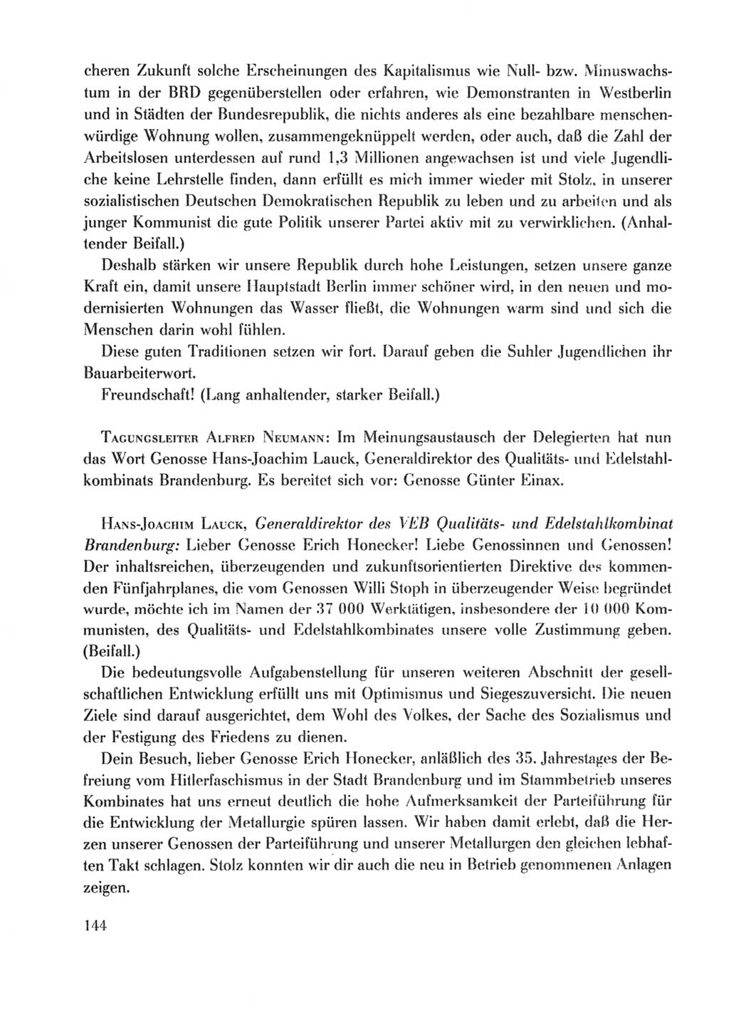 Protokoll der Verhandlungen des Ⅹ. Parteitages der Sozialistischen Einheitspartei Deutschlands (SED) [Deutsche Demokratische Republik (DDR)] 1981, Band 2, Seite 144 (Prot. Verh. Ⅹ. PT SED DDR 1981, Bd. 2, S. 144)