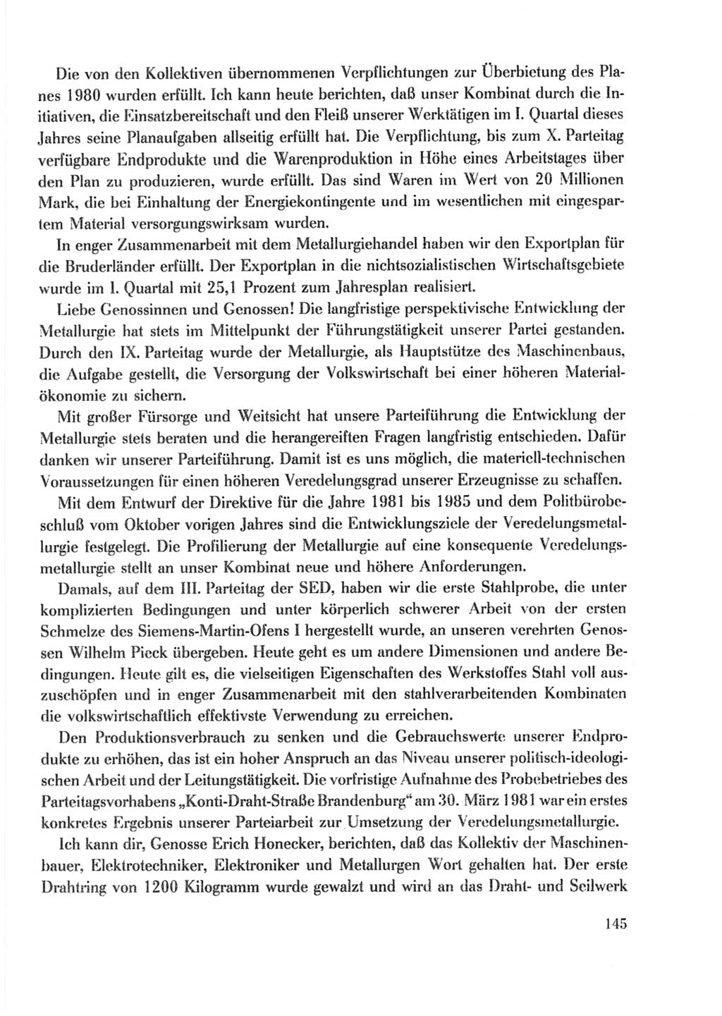 Protokoll der Verhandlungen des Ⅹ. Parteitages der Sozialistischen Einheitspartei Deutschlands (SED) [Deutsche Demokratische Republik (DDR)] 1981, Band 2, Seite 145 (Prot. Verh. Ⅹ. PT SED DDR 1981, Bd. 2, S. 145)