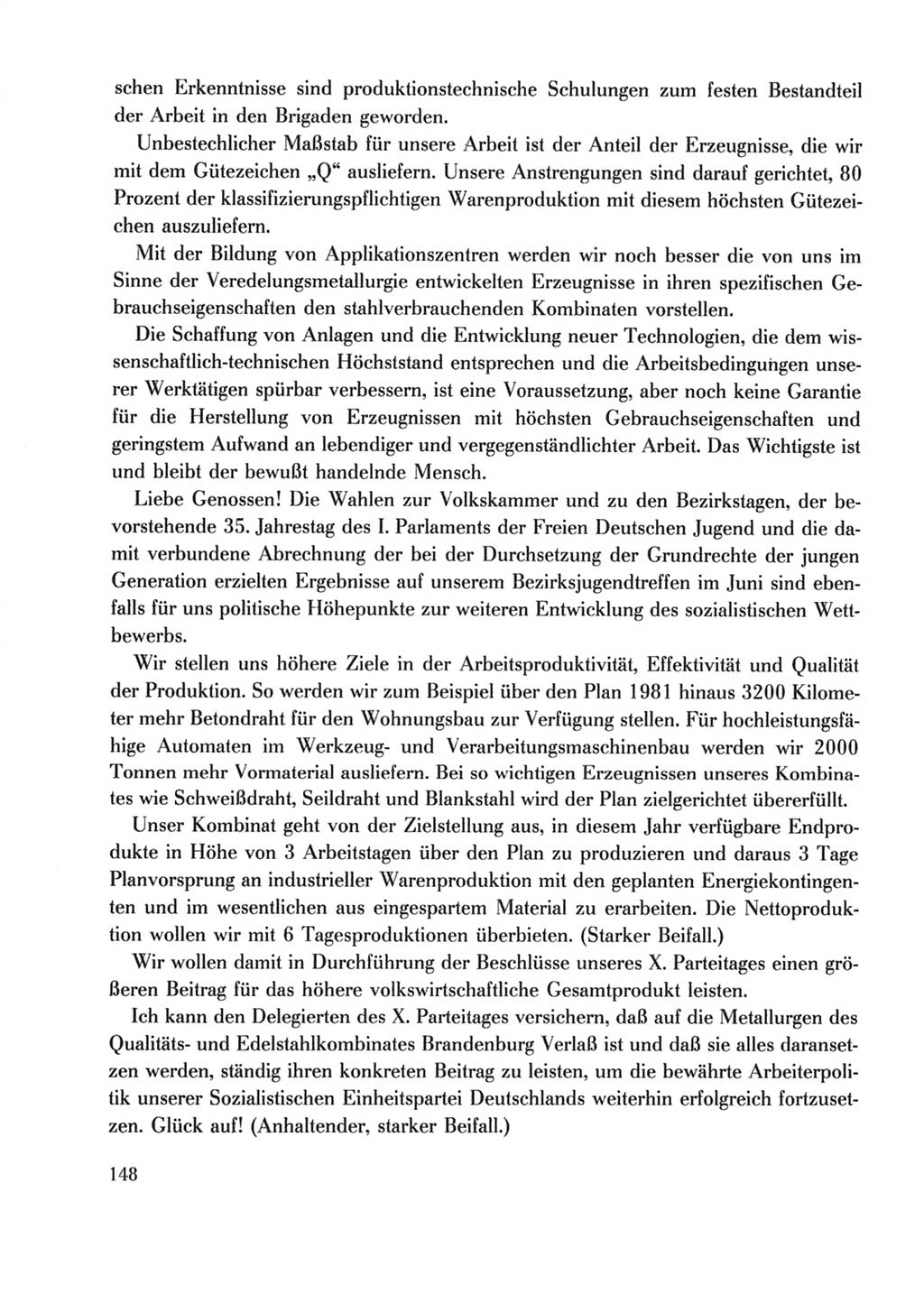 Protokoll der Verhandlungen des Ⅹ. Parteitages der Sozialistischen Einheitspartei Deutschlands (SED) [Deutsche Demokratische Republik (DDR)] 1981, Band 2, Seite 148 (Prot. Verh. Ⅹ. PT SED DDR 1981, Bd. 2, S. 148)