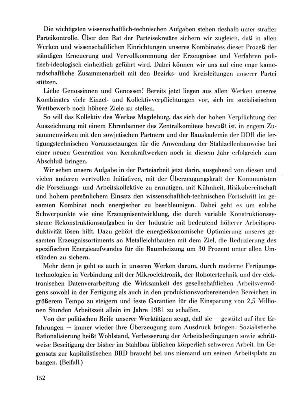 Protokoll der Verhandlungen des Ⅹ. Parteitages der Sozialistischen Einheitspartei Deutschlands (SED) [Deutsche Demokratische Republik (DDR)] 1981, Band 2, Seite 152 (Prot. Verh. Ⅹ. PT SED DDR 1981, Bd. 2, S. 152)