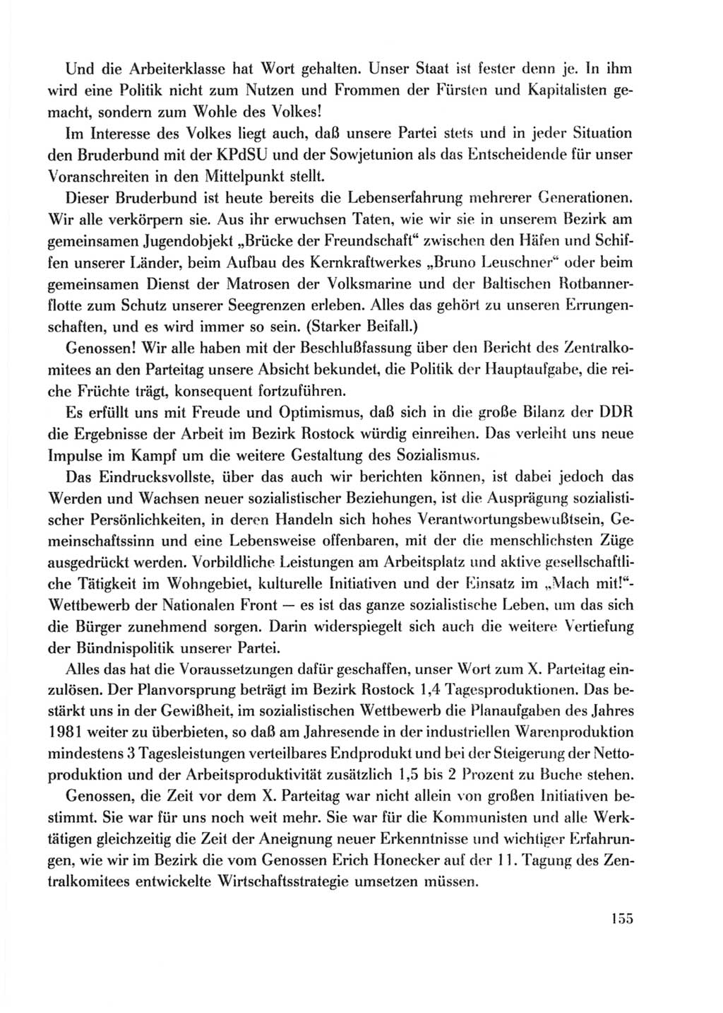 Protokoll der Verhandlungen des Ⅹ. Parteitages der Sozialistischen Einheitspartei Deutschlands (SED) [Deutsche Demokratische Republik (DDR)] 1981, Band 2, Seite 155 (Prot. Verh. Ⅹ. PT SED DDR 1981, Bd. 2, S. 155)