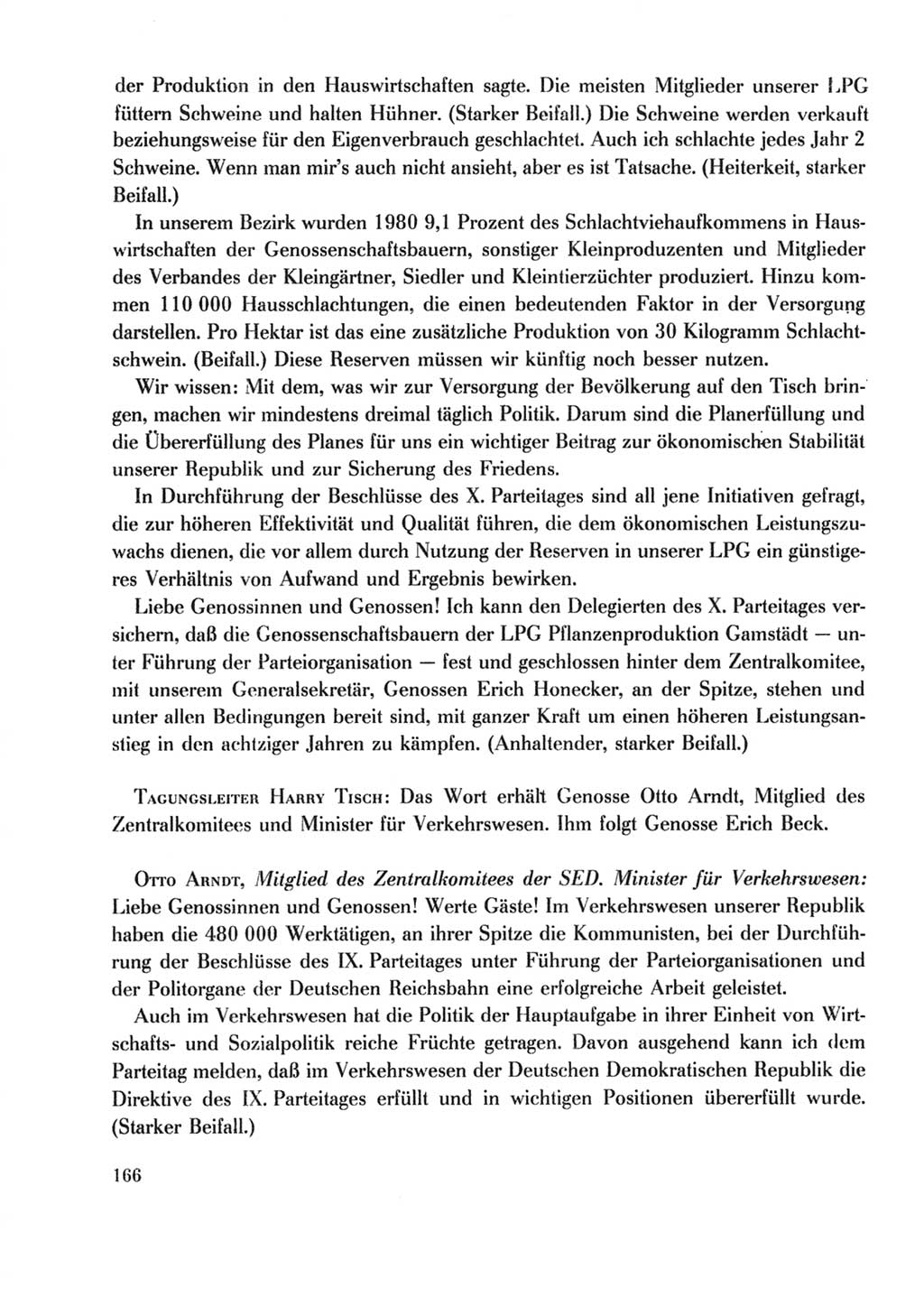 Protokoll der Verhandlungen des Ⅹ. Parteitages der Sozialistischen Einheitspartei Deutschlands (SED) [Deutsche Demokratische Republik (DDR)] 1981, Band 2, Seite 166 (Prot. Verh. Ⅹ. PT SED DDR 1981, Bd. 2, S. 166)