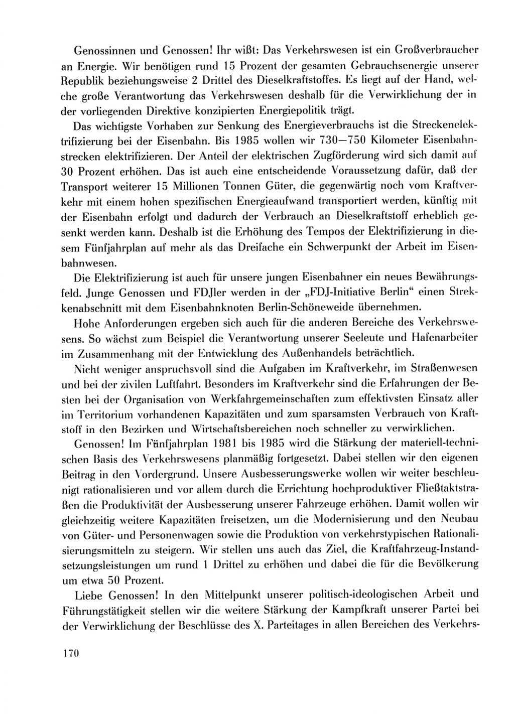 Protokoll der Verhandlungen des Ⅹ. Parteitages der Sozialistischen Einheitspartei Deutschlands (SED) [Deutsche Demokratische Republik (DDR)] 1981, Band 2, Seite 170 (Prot. Verh. Ⅹ. PT SED DDR 1981, Bd. 2, S. 170)