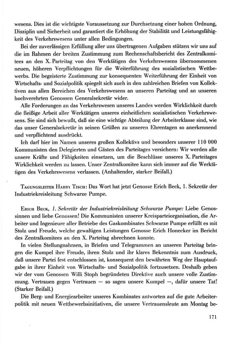 Protokoll der Verhandlungen des Ⅹ. Parteitages der Sozialistischen Einheitspartei Deutschlands (SED) [Deutsche Demokratische Republik (DDR)] 1981, Band 2, Seite 171 (Prot. Verh. Ⅹ. PT SED DDR 1981, Bd. 2, S. 171)