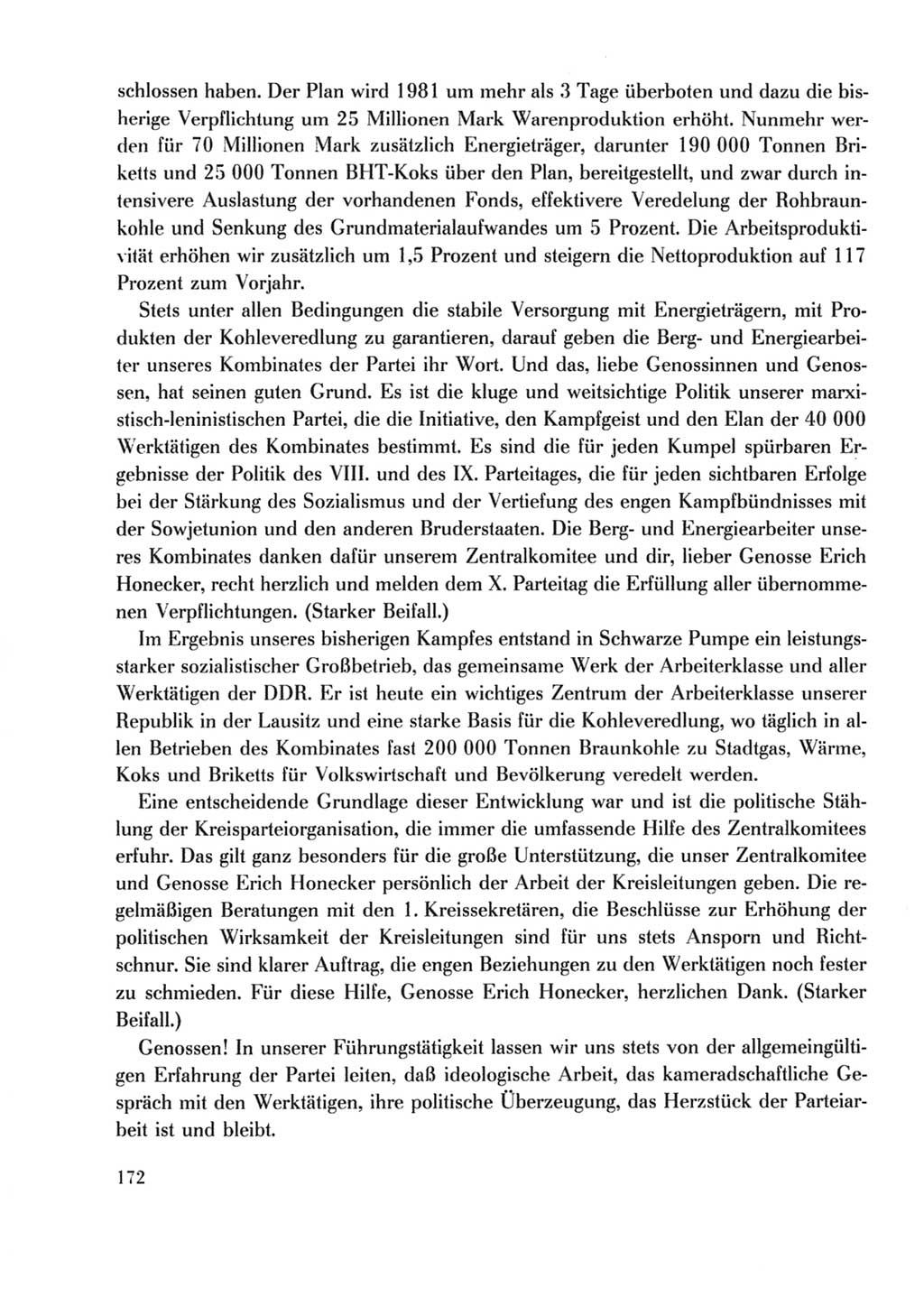 Protokoll der Verhandlungen des Ⅹ. Parteitages der Sozialistischen Einheitspartei Deutschlands (SED) [Deutsche Demokratische Republik (DDR)] 1981, Band 2, Seite 172 (Prot. Verh. Ⅹ. PT SED DDR 1981, Bd. 2, S. 172)