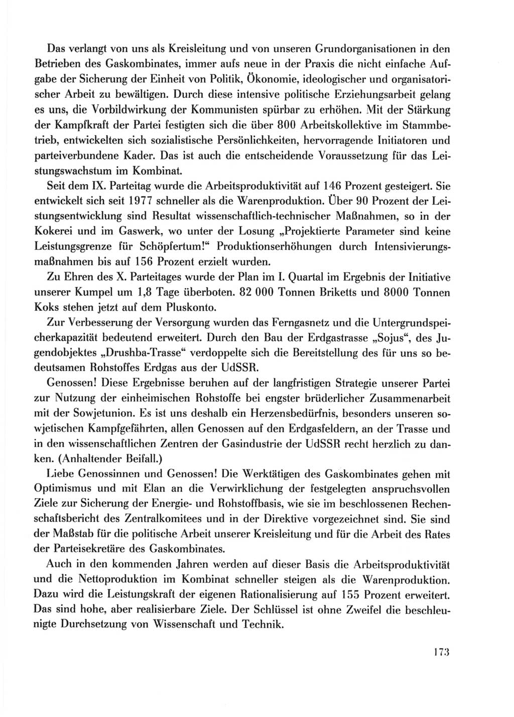 Protokoll der Verhandlungen des Ⅹ. Parteitages der Sozialistischen Einheitspartei Deutschlands (SED) [Deutsche Demokratische Republik (DDR)] 1981, Band 2, Seite 173 (Prot. Verh. Ⅹ. PT SED DDR 1981, Bd. 2, S. 173)