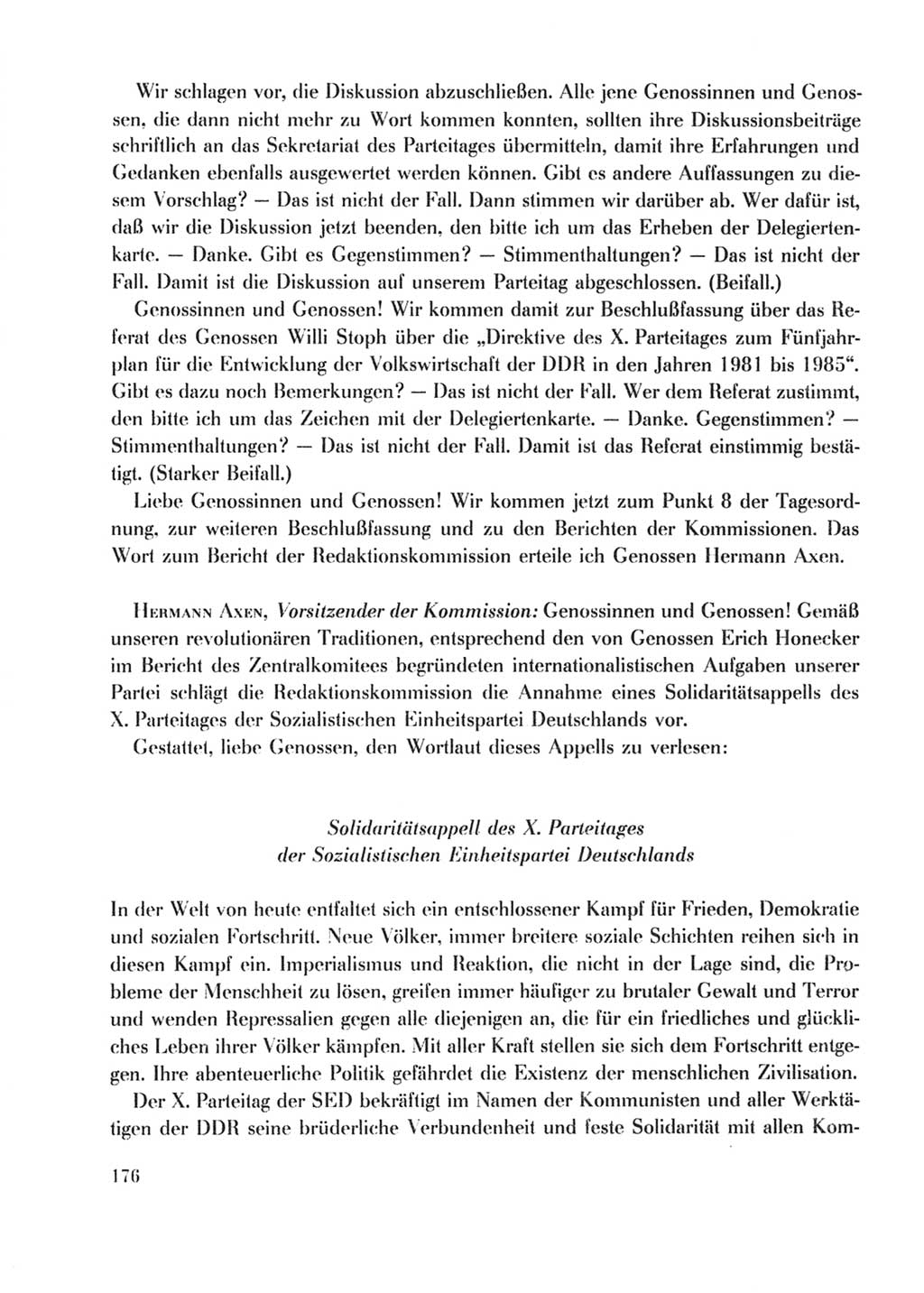 Protokoll der Verhandlungen des Ⅹ. Parteitages der Sozialistischen Einheitspartei Deutschlands (SED) [Deutsche Demokratische Republik (DDR)] 1981, Band 2, Seite 176 (Prot. Verh. Ⅹ. PT SED DDR 1981, Bd. 2, S. 176)