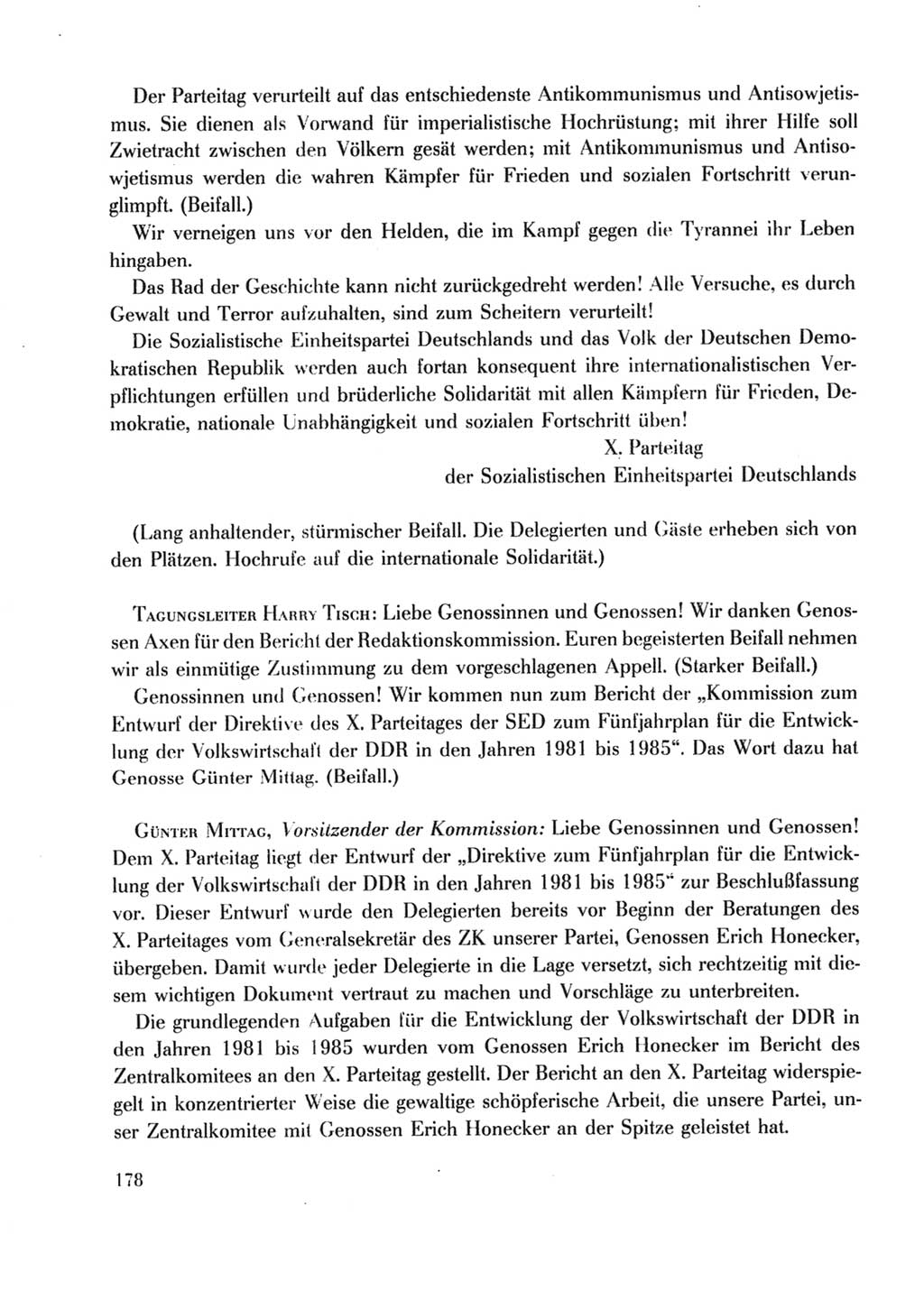 Protokoll der Verhandlungen des Ⅹ. Parteitages der Sozialistischen Einheitspartei Deutschlands (SED) [Deutsche Demokratische Republik (DDR)] 1981, Band 2, Seite 178 (Prot. Verh. Ⅹ. PT SED DDR 1981, Bd. 2, S. 178)