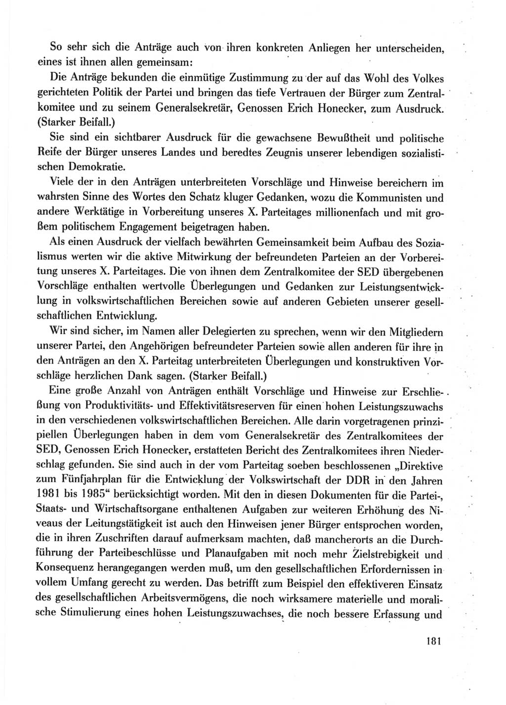 Protokoll der Verhandlungen des Ⅹ. Parteitages der Sozialistischen Einheitspartei Deutschlands (SED) [Deutsche Demokratische Republik (DDR)] 1981, Band 2, Seite 181 (Prot. Verh. Ⅹ. PT SED DDR 1981, Bd. 2, S. 181)
