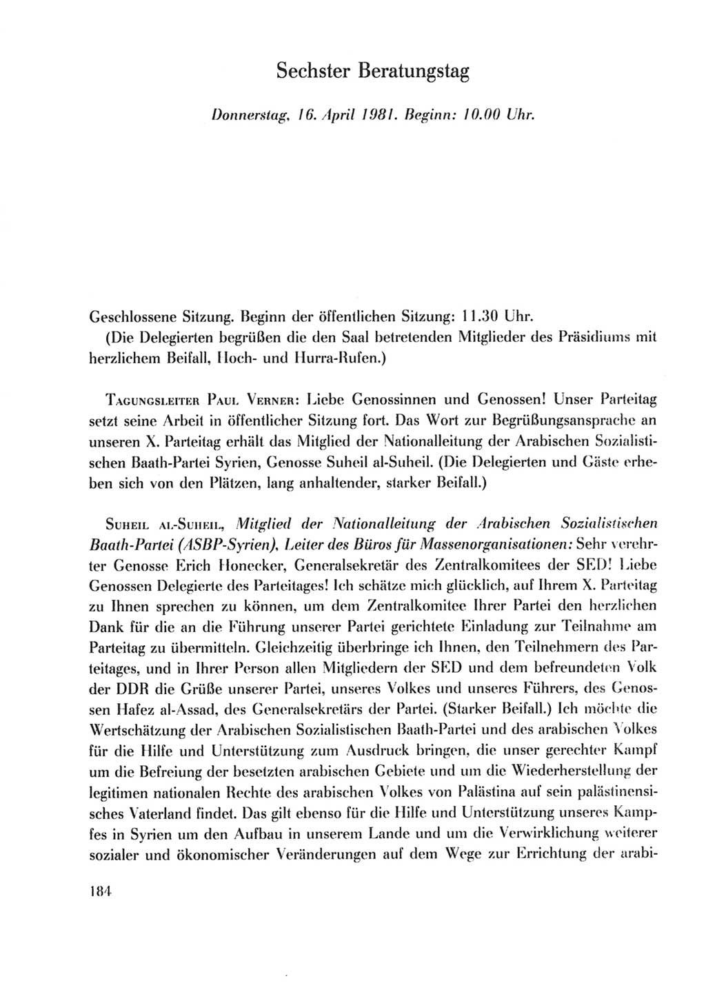 Protokoll der Verhandlungen des Ⅹ. Parteitages der Sozialistischen Einheitspartei Deutschlands (SED) [Deutsche Demokratische Republik (DDR)] 1981, Band 2, Seite 184 (Prot. Verh. Ⅹ. PT SED DDR 1981, Bd. 2, S. 184)