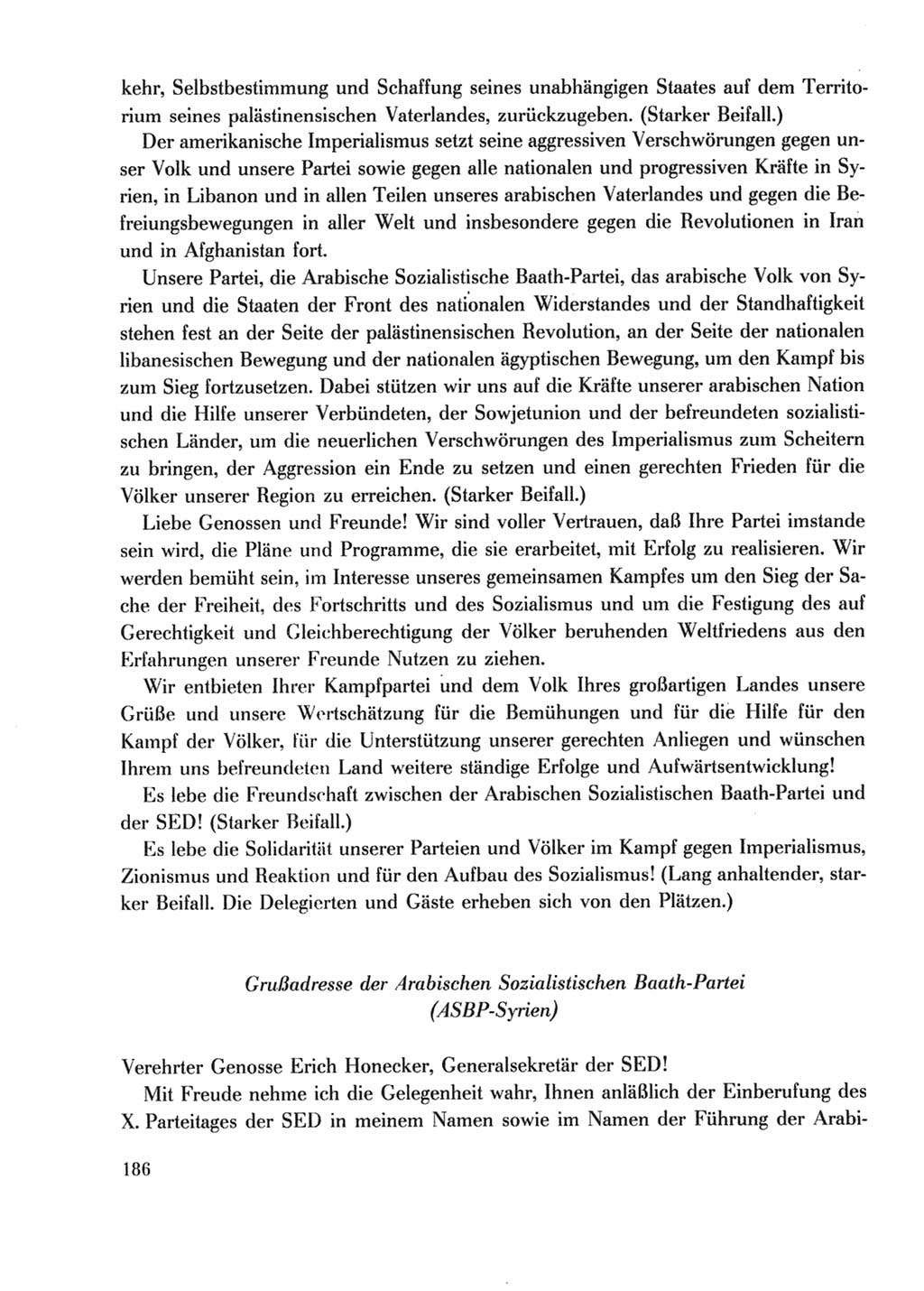 Protokoll der Verhandlungen des Ⅹ. Parteitages der Sozialistischen Einheitspartei Deutschlands (SED) [Deutsche Demokratische Republik (DDR)] 1981, Band 2, Seite 186 (Prot. Verh. Ⅹ. PT SED DDR 1981, Bd. 2, S. 186)