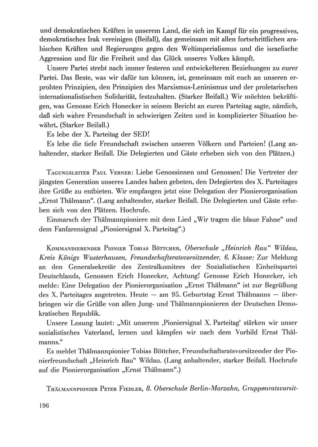 Protokoll der Verhandlungen des Ⅹ. Parteitages der Sozialistischen Einheitspartei Deutschlands (SED) [Deutsche Demokratische Republik (DDR)] 1981, Band 2, Seite 196 (Prot. Verh. Ⅹ. PT SED DDR 1981, Bd. 2, S. 196)