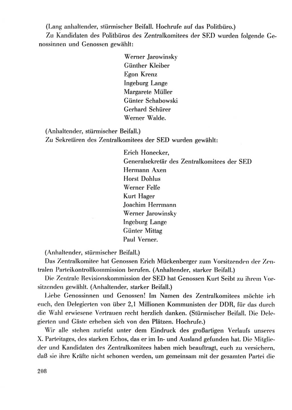Protokoll der Verhandlungen des Ⅹ. Parteitages der Sozialistischen Einheitspartei Deutschlands (SED) [Deutsche Demokratische Republik (DDR)] 1981, Band 2, Seite 208 (Prot. Verh. Ⅹ. PT SED DDR 1981, Bd. 2, S. 208)