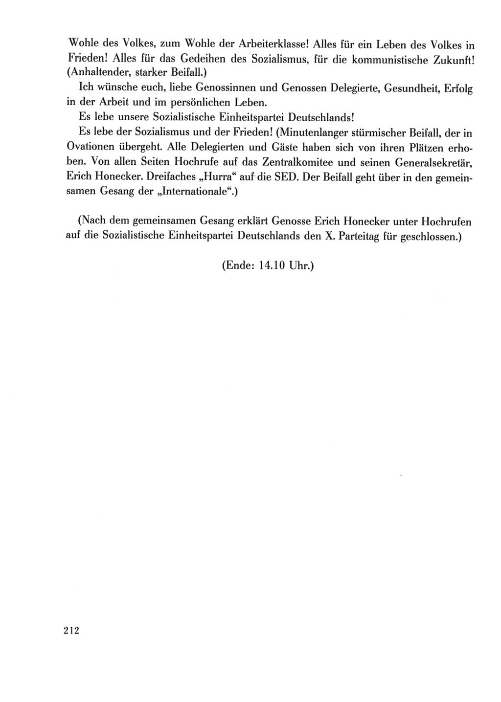 Protokoll der Verhandlungen des Ⅹ. Parteitages der Sozialistischen Einheitspartei Deutschlands (SED) [Deutsche Demokratische Republik (DDR)] 1981, Band 2, Seite 212 (Prot. Verh. Ⅹ. PT SED DDR 1981, Bd. 2, S. 212)
