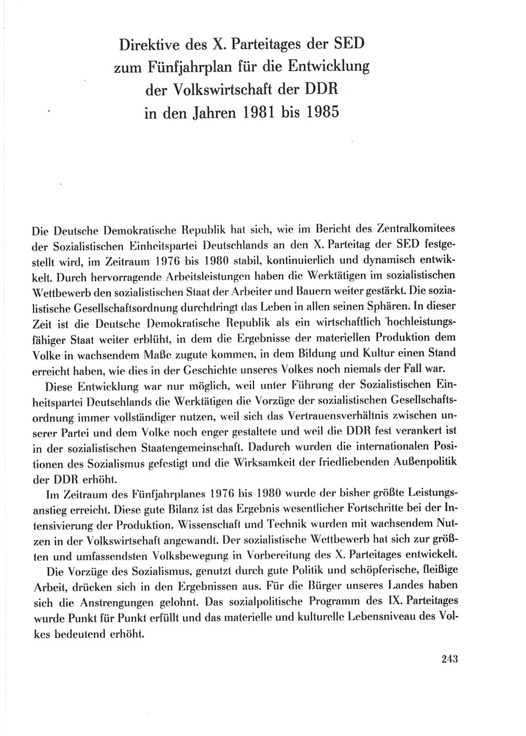Protokoll der Verhandlungen des Ⅹ. Parteitages der Sozialistischen Einheitspartei Deutschlands (SED) [Deutsche Demokratische Republik (DDR)] 1981, Band 2, Seite 243 (Prot. Verh. Ⅹ. PT SED DDR 1981, Bd. 2, S. 243)