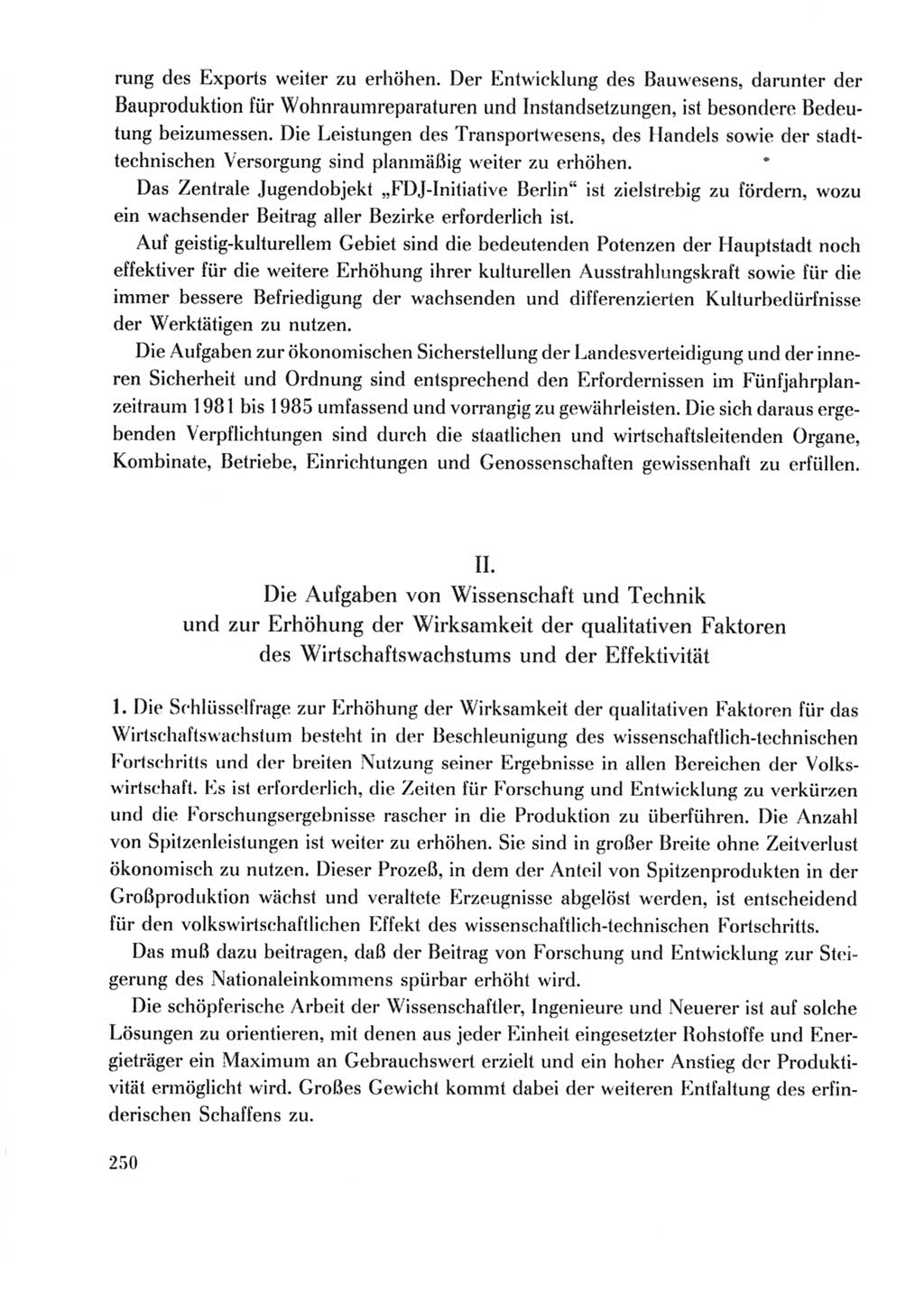 Protokoll der Verhandlungen des Ⅹ. Parteitages der Sozialistischen Einheitspartei Deutschlands (SED) [Deutsche Demokratische Republik (DDR)] 1981, Band 2, Seite 250 (Prot. Verh. Ⅹ. PT SED DDR 1981, Bd. 2, S. 250)