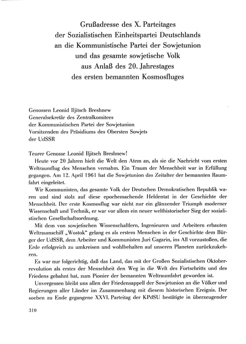Protokoll der Verhandlungen des Ⅹ. Parteitages der Sozialistischen Einheitspartei Deutschlands (SED) [Deutsche Demokratische Republik (DDR)] 1981, Band 2, Seite 310 (Prot. Verh. Ⅹ. PT SED DDR 1981, Bd. 2, S. 310)