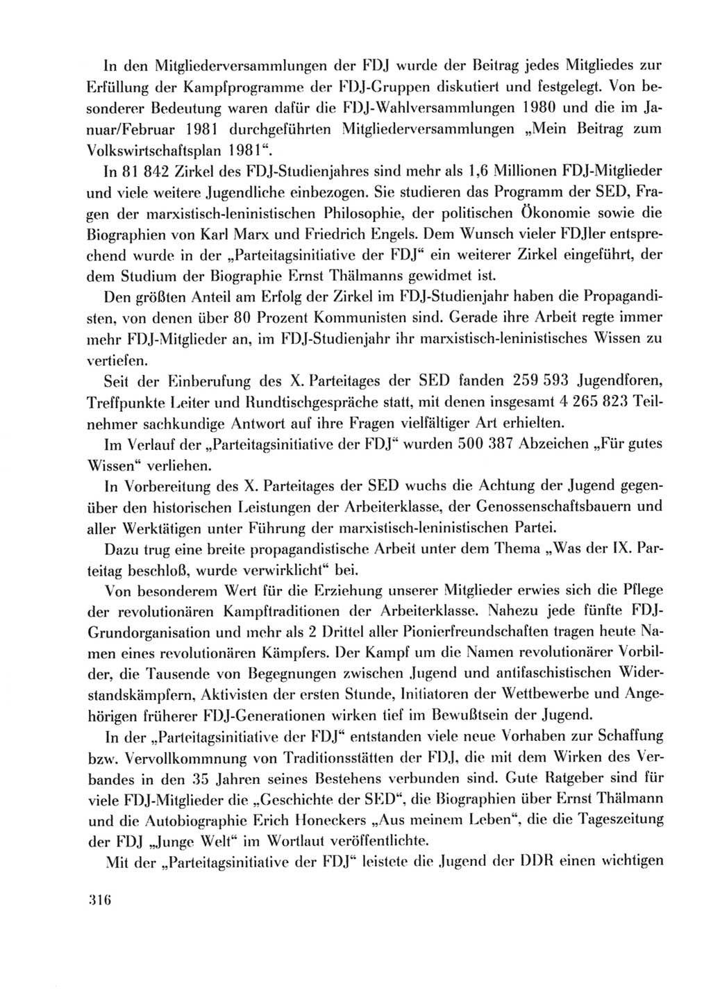 Protokoll der Verhandlungen des Ⅹ. Parteitages der Sozialistischen Einheitspartei Deutschlands (SED) [Deutsche Demokratische Republik (DDR)] 1981, Band 2, Seite 316 (Prot. Verh. Ⅹ. PT SED DDR 1981, Bd. 2, S. 316)