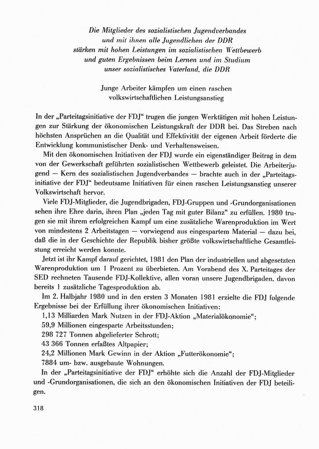 Protokoll der Verhandlungen des Ⅹ. Parteitages der Sozialistischen Einheitspartei Deutschlands (SED) [Deutsche Demokratische Republik (DDR)] 1981, Band 2, Seite 318 (Prot. Verh. Ⅹ. PT SED DDR 1981, Bd. 2, S. 318)