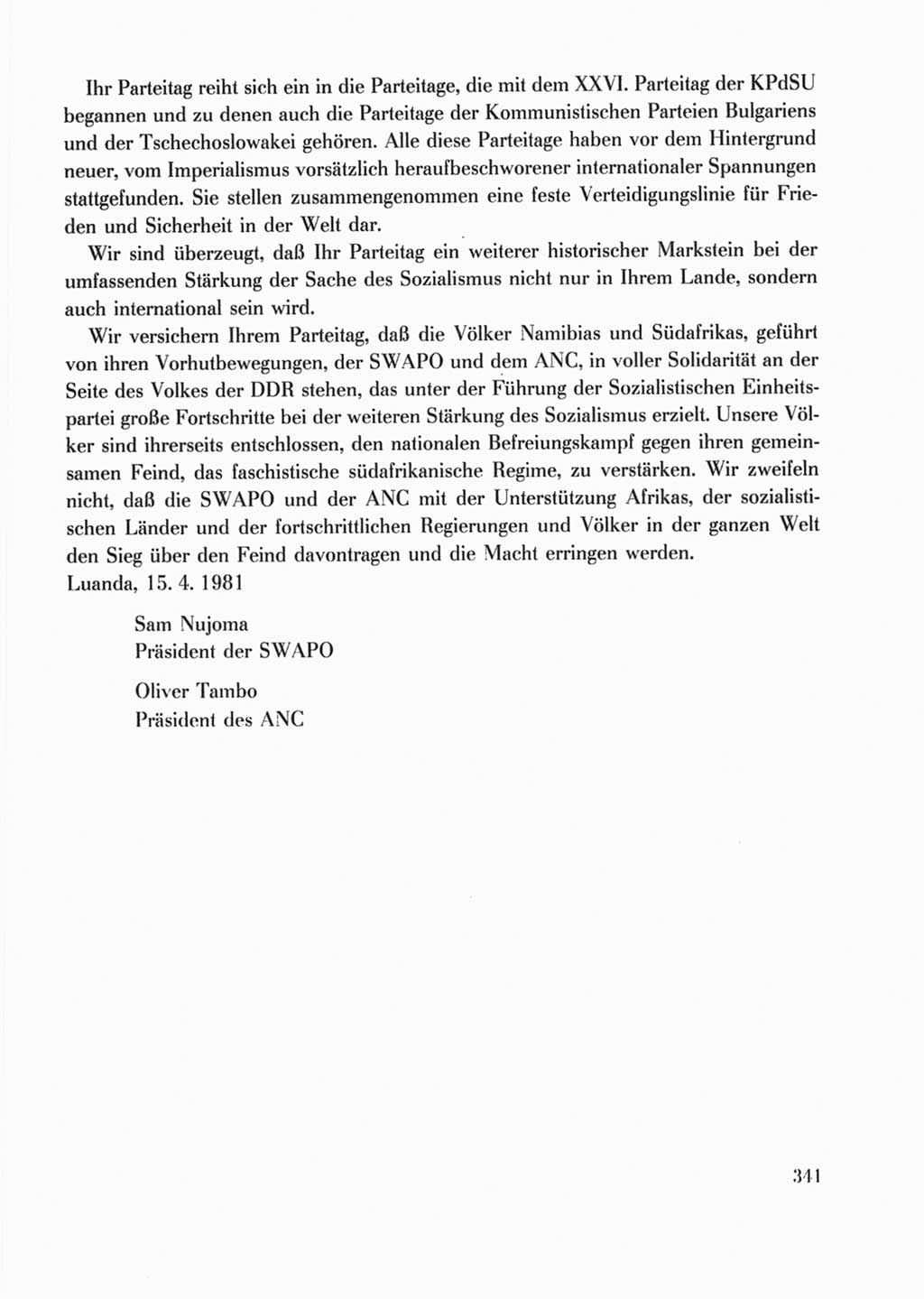 Protokoll der Verhandlungen des Ⅹ. Parteitages der Sozialistischen Einheitspartei Deutschlands (SED) [Deutsche Demokratische Republik (DDR)] 1981, Band 2, Seite 341 (Prot. Verh. Ⅹ. PT SED DDR 1981, Bd. 2, S. 341)
