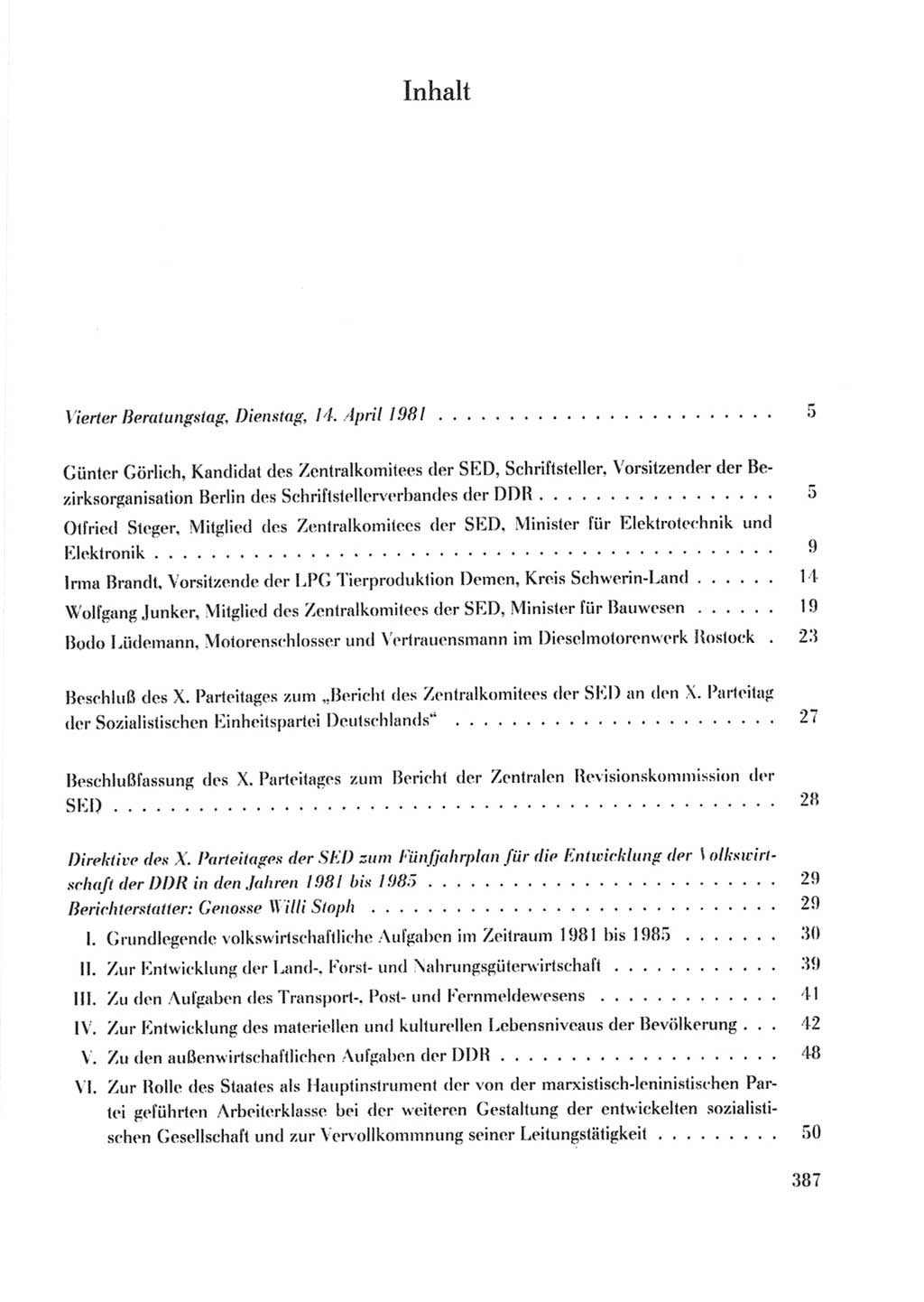 Protokoll der Verhandlungen des Ⅹ. Parteitages der Sozialistischen Einheitspartei Deutschlands (SED) [Deutsche Demokratische Republik (DDR)] 1981, Band 2, Seite 387 (Prot. Verh. Ⅹ. PT SED DDR 1981, Bd. 2, S. 387)