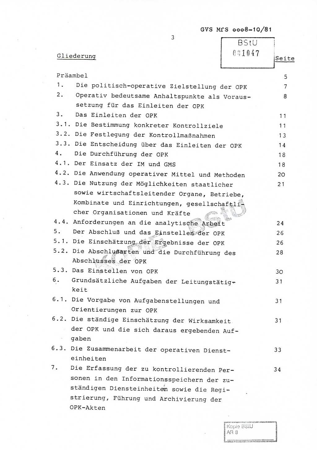 Richtlinie Nr. 1/81 über die operative Personenkontrolle (OPK), Ministerium für Staatssicherheit (MfS) [Deutsche Demokratische Republik (DDR)], Der Minister, Geheime Verschlußsache (GVS) ooo8-10/81, Berlin 1981, Blatt 3 (RL 1/81 OPK DDR MfS Min. GVS ooo8-10/81 1981, Bl. 3)