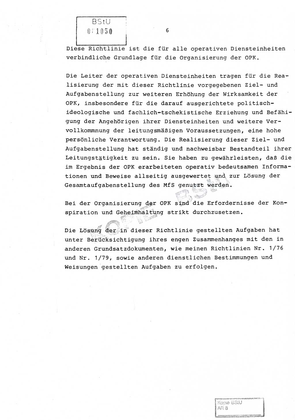Richtlinie Nr. 1/81 über die operative Personenkontrolle (OPK), Ministerium für Staatssicherheit (MfS) [Deutsche Demokratische Republik (DDR)], Der Minister, Geheime Verschlußsache (GVS) ooo8-10/81, Berlin 1981, Blatt 6 (RL 1/81 OPK DDR MfS Min. GVS ooo8-10/81 1981, Bl. 6)