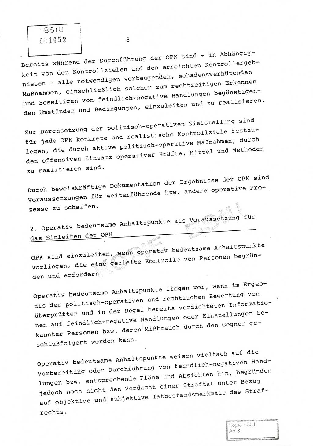 Richtlinie Nr. 1/81 über die operative Personenkontrolle (OPK), Ministerium für Staatssicherheit (MfS) [Deutsche Demokratische Republik (DDR)], Der Minister, Geheime Verschlußsache (GVS) ooo8-10/81, Berlin 1981, Blatt 8 (RL 1/81 OPK DDR MfS Min. GVS ooo8-10/81 1981, Bl. 8)