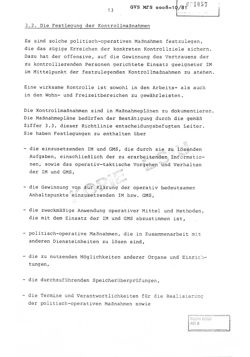 Richtlinie Nr. 1/81 über die operative Personenkontrolle (OPK), Ministerium für Staatssicherheit (MfS) [Deutsche Demokratische Republik (DDR)], Der Minister, Geheime Verschlußsache (GVS) ooo8-10/81, Berlin 1981, Blatt 13 (RL 1/81 OPK DDR MfS Min. GVS ooo8-10/81 1981, Bl. 13)