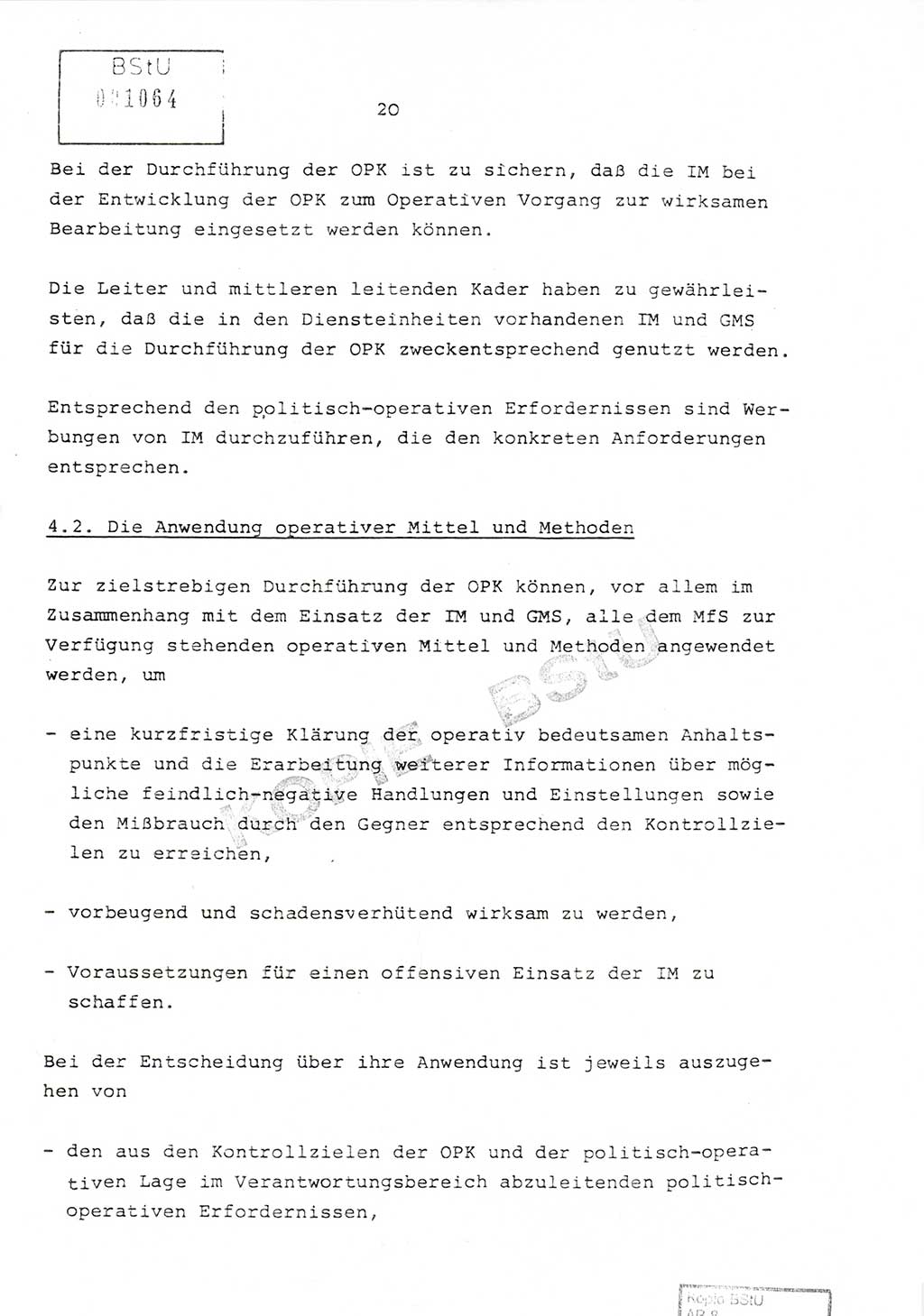 Richtlinie Nr. 1/81 über die operative Personenkontrolle (OPK), Ministerium für Staatssicherheit (MfS) [Deutsche Demokratische Republik (DDR)], Der Minister, Geheime Verschlußsache (GVS) ooo8-10/81, Berlin 1981, Blatt 20 (RL 1/81 OPK DDR MfS Min. GVS ooo8-10/81 1981, Bl. 20)