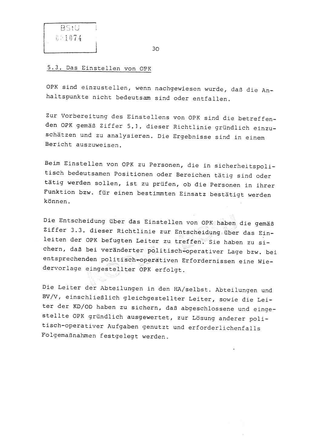 Richtlinie Nr. 1/81 über die operative Personenkontrolle (OPK), Ministerium für Staatssicherheit (MfS) [Deutsche Demokratische Republik (DDR)], Der Minister, Geheime Verschlußsache (GVS) ooo8-10/81, Berlin 1981, Blatt 30 (RL 1/81 OPK DDR MfS Min. GVS ooo8-10/81 1981, Bl. 30)