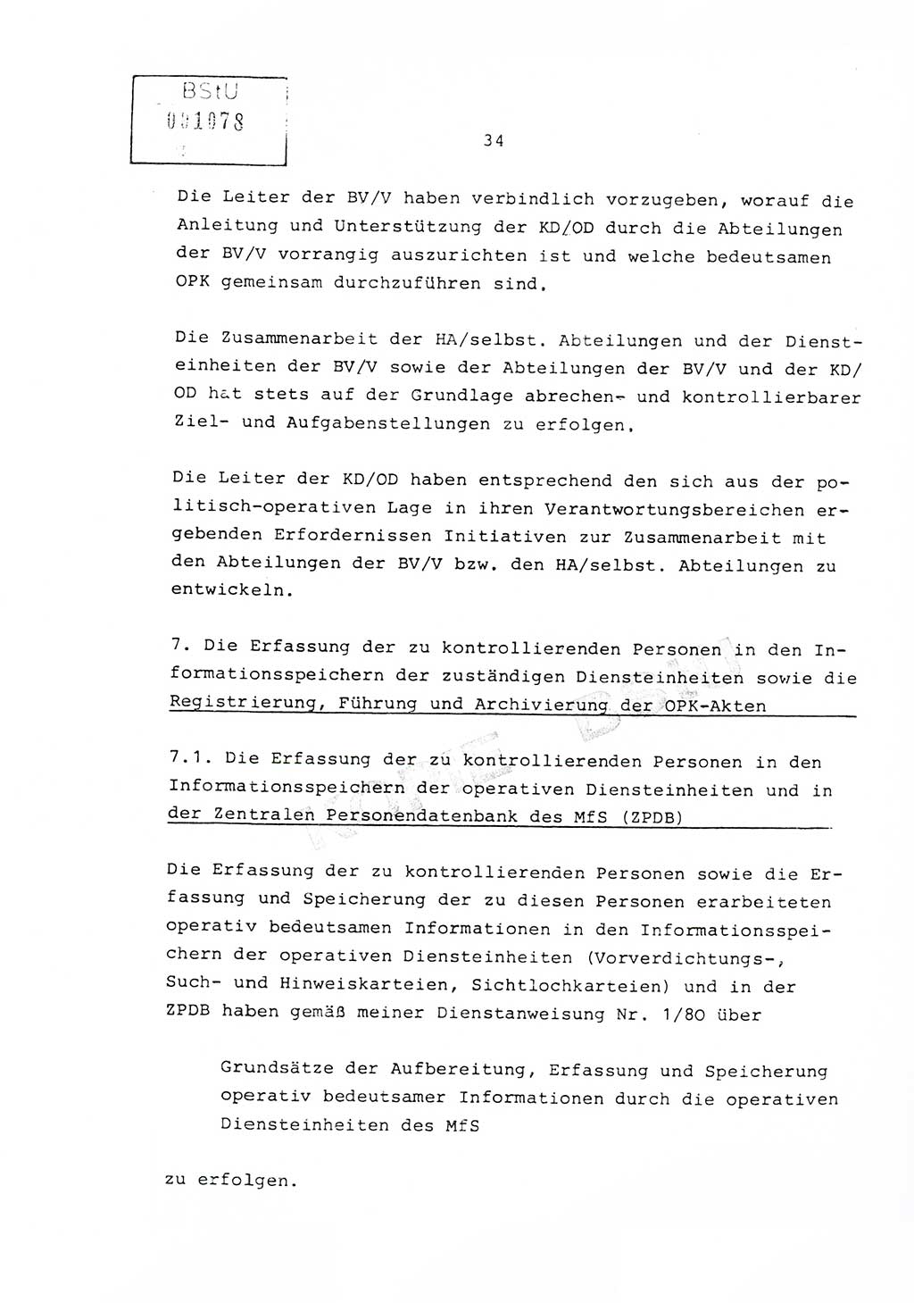 Richtlinie Nr. 1/81 über die operative Personenkontrolle (OPK), Ministerium für Staatssicherheit (MfS) [Deutsche Demokratische Republik (DDR)], Der Minister, Geheime Verschlußsache (GVS) ooo8-10/81, Berlin 1981, Blatt 34 (RL 1/81 OPK DDR MfS Min. GVS ooo8-10/81 1981, Bl. 34)