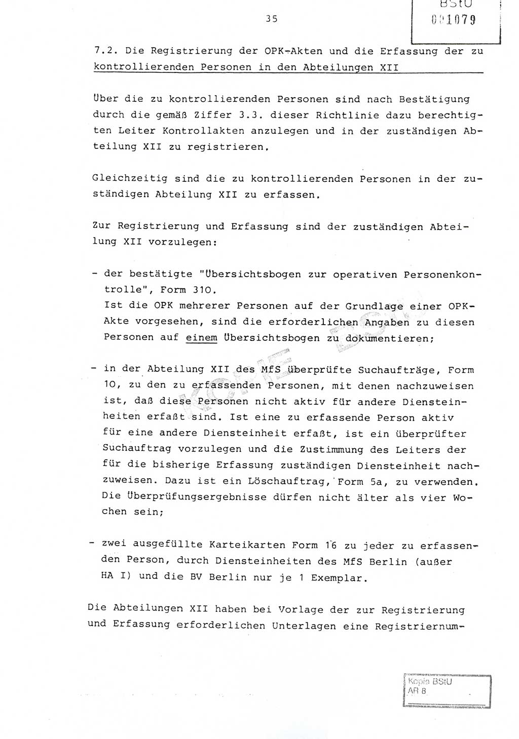 Richtlinie Nr. 1/81 über die operative Personenkontrolle (OPK), Ministerium für Staatssicherheit (MfS) [Deutsche Demokratische Republik (DDR)], Der Minister, Geheime Verschlußsache (GVS) ooo8-10/81, Berlin 1981, Blatt 35 (RL 1/81 OPK DDR MfS Min. GVS ooo8-10/81 1981, Bl. 35)