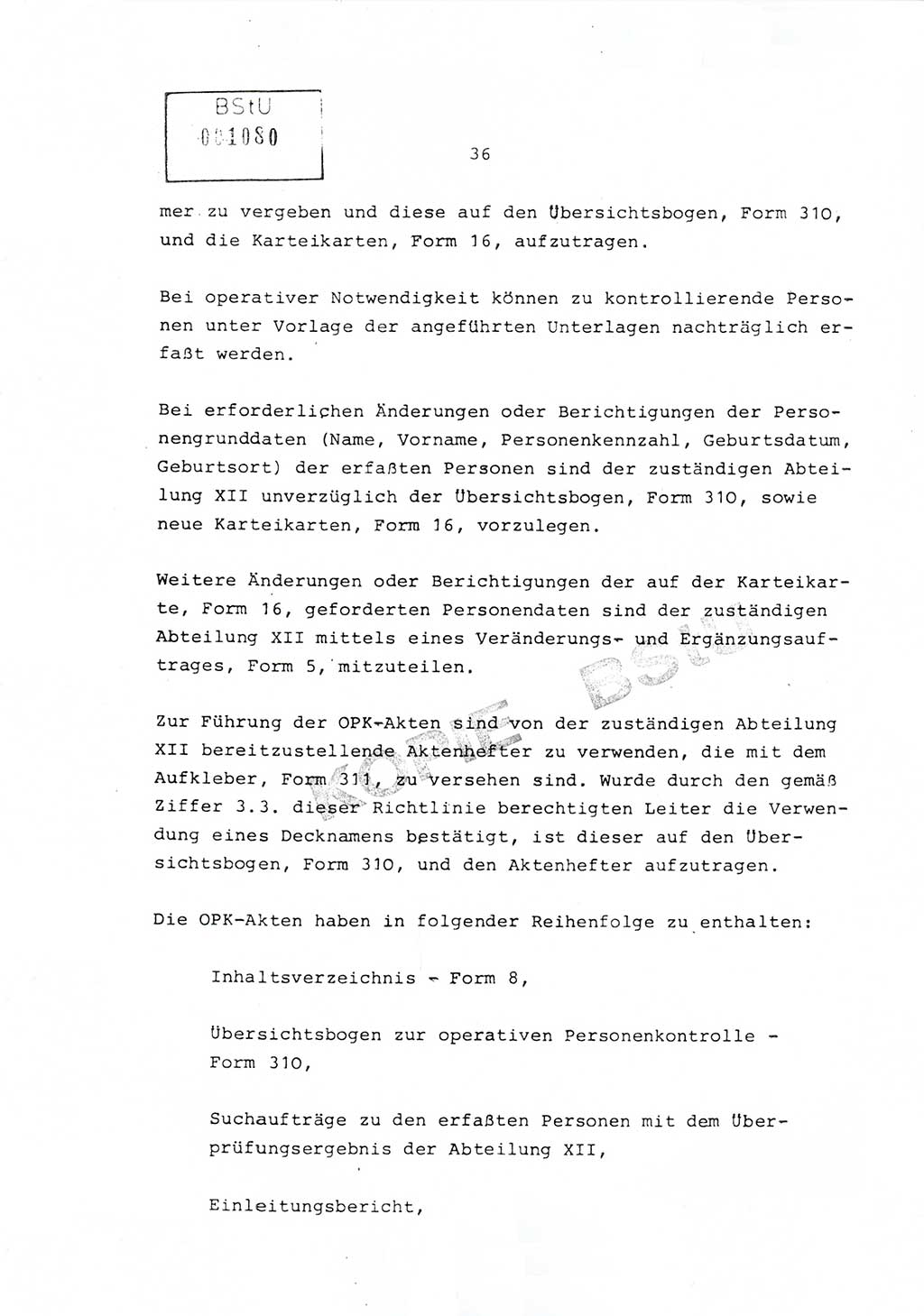 Richtlinie Nr. 1/81 über die operative Personenkontrolle (OPK), Ministerium für Staatssicherheit (MfS) [Deutsche Demokratische Republik (DDR)], Der Minister, Geheime Verschlußsache (GVS) ooo8-10/81, Berlin 1981, Blatt 36 (RL 1/81 OPK DDR MfS Min. GVS ooo8-10/81 1981, Bl. 36)