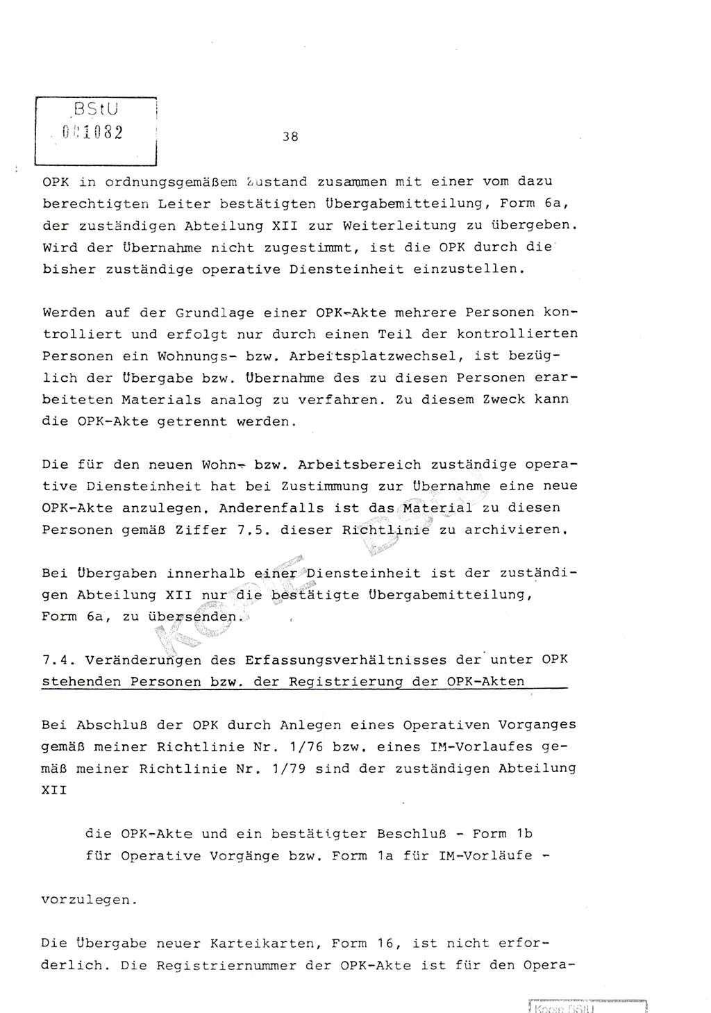 Richtlinie Nr. 1/81 über die operative Personenkontrolle (OPK), Ministerium für Staatssicherheit (MfS) [Deutsche Demokratische Republik (DDR)], Der Minister, Geheime Verschlußsache (GVS) ooo8-10/81, Berlin 1981, Blatt 38 (RL 1/81 OPK DDR MfS Min. GVS ooo8-10/81 1981, Bl. 38)