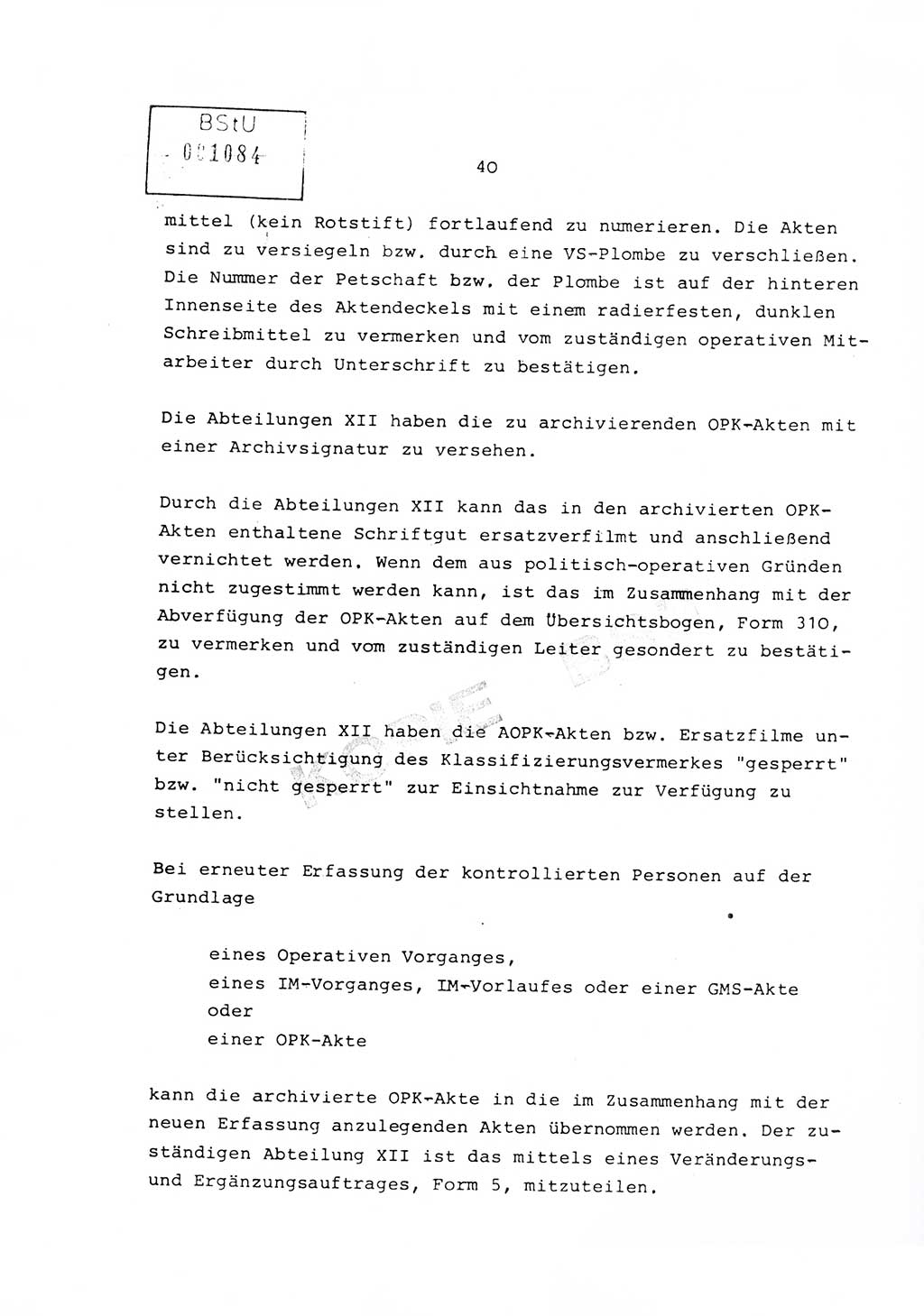 Richtlinie Nr. 1/81 über die operative Personenkontrolle (OPK), Ministerium für Staatssicherheit (MfS) [Deutsche Demokratische Republik (DDR)], Der Minister, Geheime Verschlußsache (GVS) ooo8-10/81, Berlin 1981, Blatt 40 (RL 1/81 OPK DDR MfS Min. GVS ooo8-10/81 1981, Bl. 40)