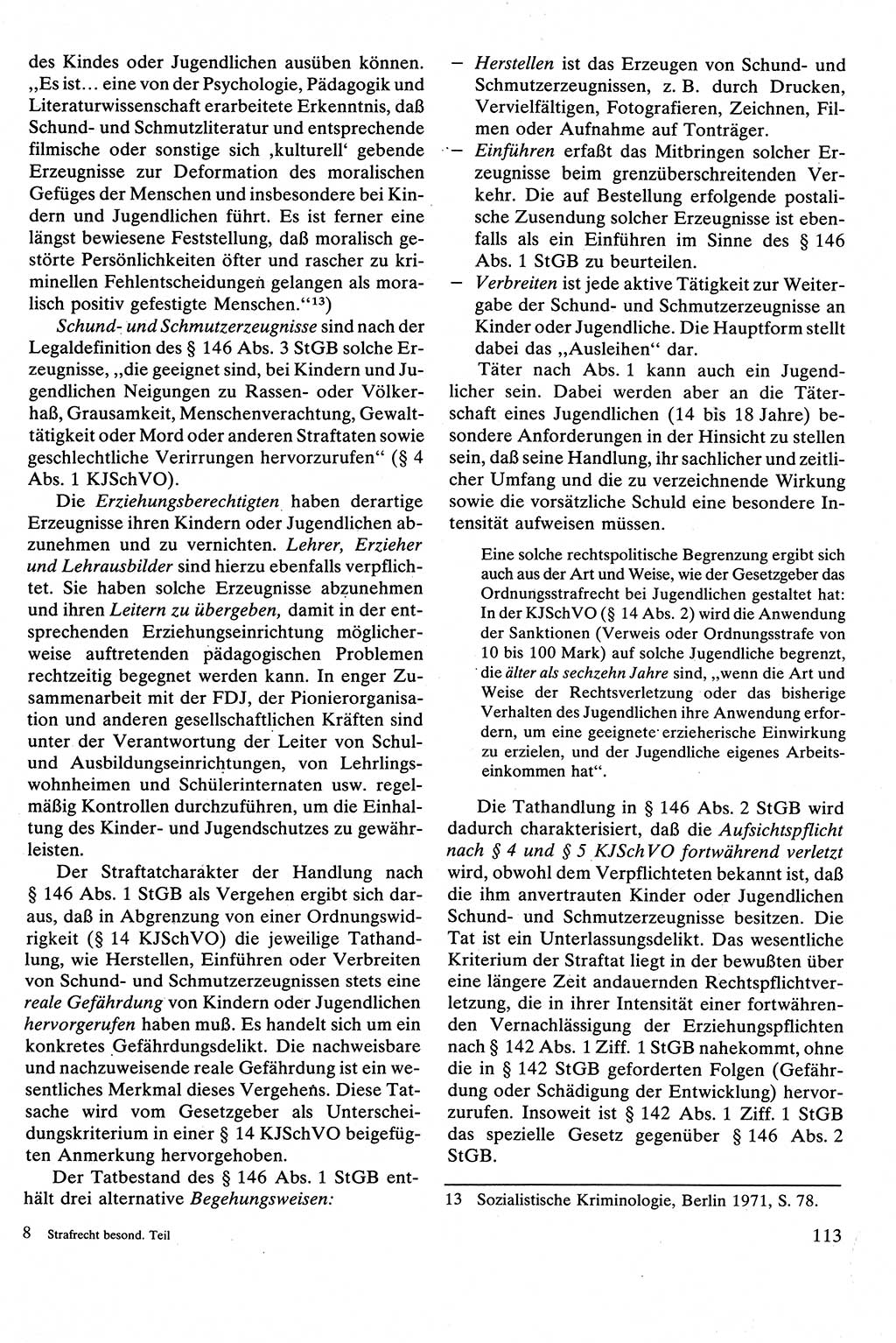 Strafrecht [Deutsche Demokratische Republik (DDR)], Besonderer Teil, Lehrbuch 1981, Seite 113 (Strafr. DDR BT Lb. 1981, S. 113)