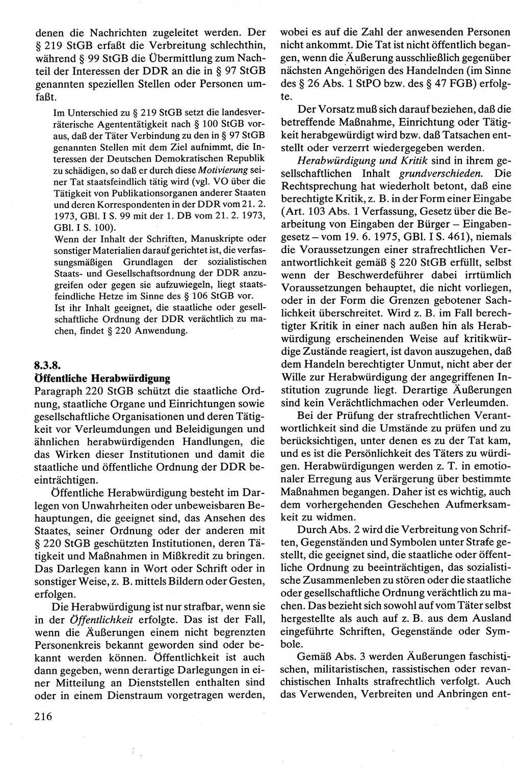 Strafrecht [Deutsche Demokratische Republik (DDR)], Besonderer Teil, Lehrbuch 1981, Seite 216 (Strafr. DDR BT Lb. 1981, S. 216)
