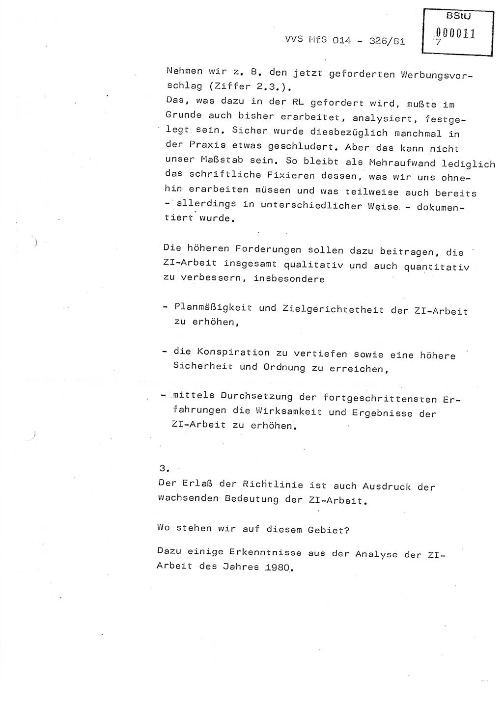 Thesen zum Einführungsvortrag für die Schulung zur Richtlinie Nr. 2/81 [zur Arbeit mit Zelleninformatoren (ZI)] des Genossen Minister (Generaloberst Erich Mielke), Ministerium für Staatssicherheit (MfS) [Deutsche Demokratische Republik (DDR)], Hauptabteilung (HA) Ⅸ, Vertrauliche Verschlußsache (VVS) 014-326/81, Berlin 1981, Seite 7 (Th. Sch. RL 2/81 MfS DDR HA Ⅸ VVS 014-326/81 1981, S. 7)