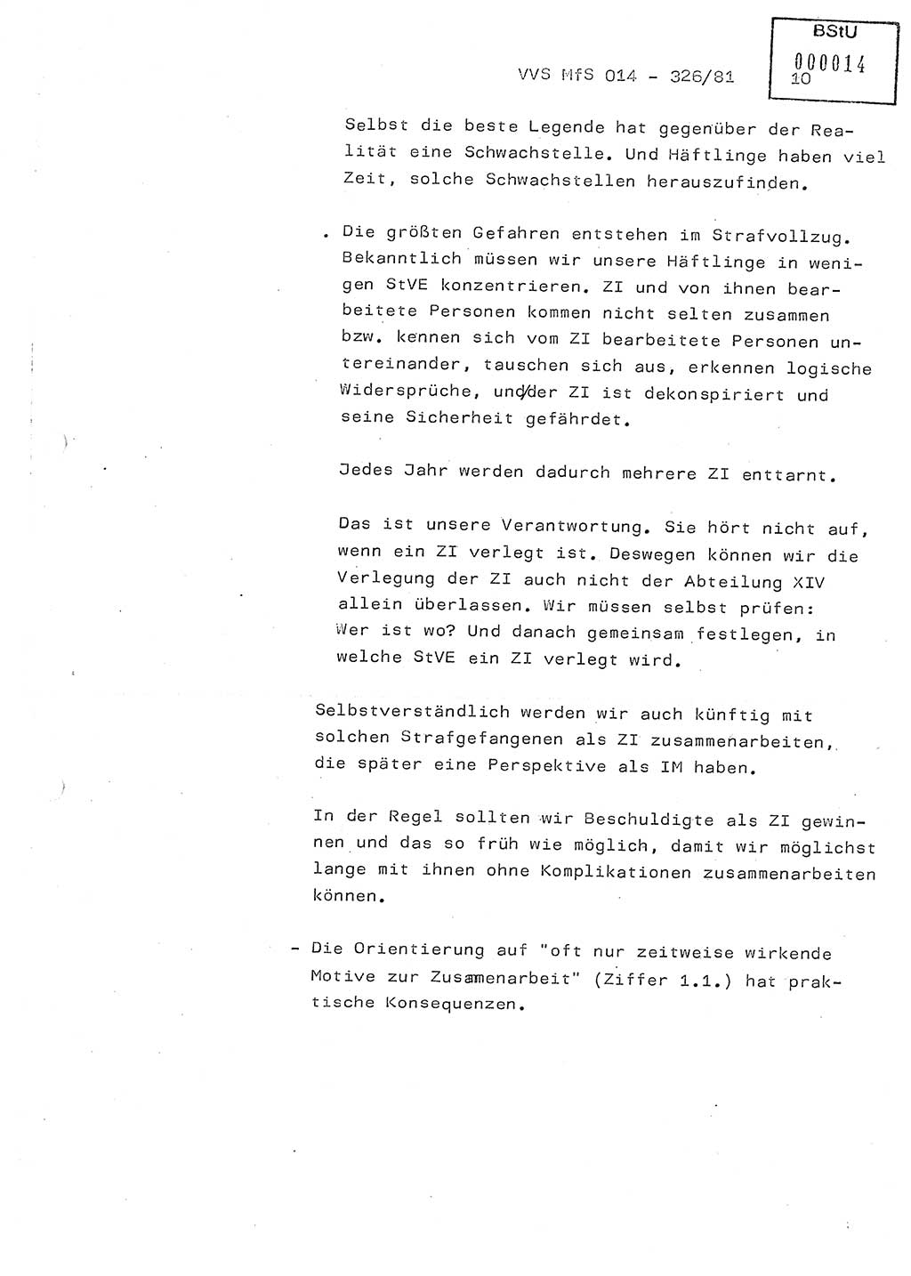 Thesen zum Einführungsvortrag für die Schulung zur Richtlinie Nr. 2/81 [zur Arbeit mit Zelleninformatoren (ZI)] des Genossen Minister (Generaloberst Erich Mielke), Ministerium für Staatssicherheit (MfS) [Deutsche Demokratische Republik (DDR)], Hauptabteilung (HA) Ⅸ, Vertrauliche Verschlußsache (VVS) 014-326/81, Berlin 1981, Seite 10 (Th. Sch. RL 2/81 MfS DDR HA Ⅸ VVS 014-326/81 1981, S. 10)