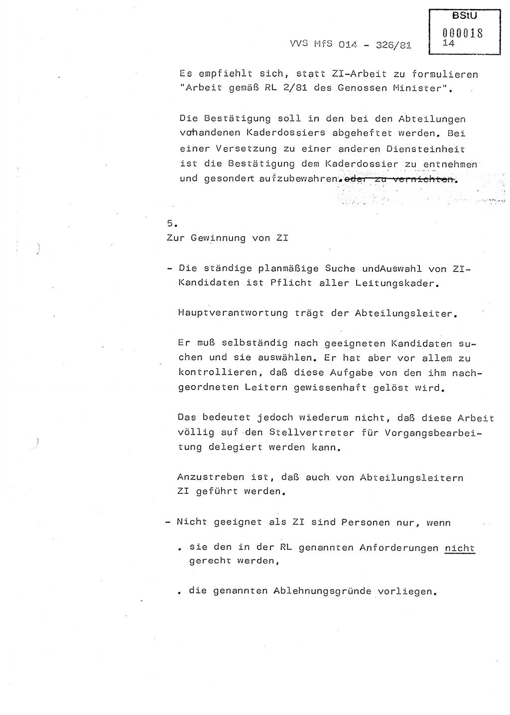 Thesen zum Einführungsvortrag für die Schulung zur Richtlinie Nr. 2/81 [zur Arbeit mit Zelleninformatoren (ZI)] des Genossen Minister (Generaloberst Erich Mielke), Ministerium für Staatssicherheit (MfS) [Deutsche Demokratische Republik (DDR)], Hauptabteilung (HA) Ⅸ, Vertrauliche Verschlußsache (VVS) 014-326/81, Berlin 1981, Seite 14 (Th. Sch. RL 2/81 MfS DDR HA Ⅸ VVS 014-326/81 1981, S. 14)